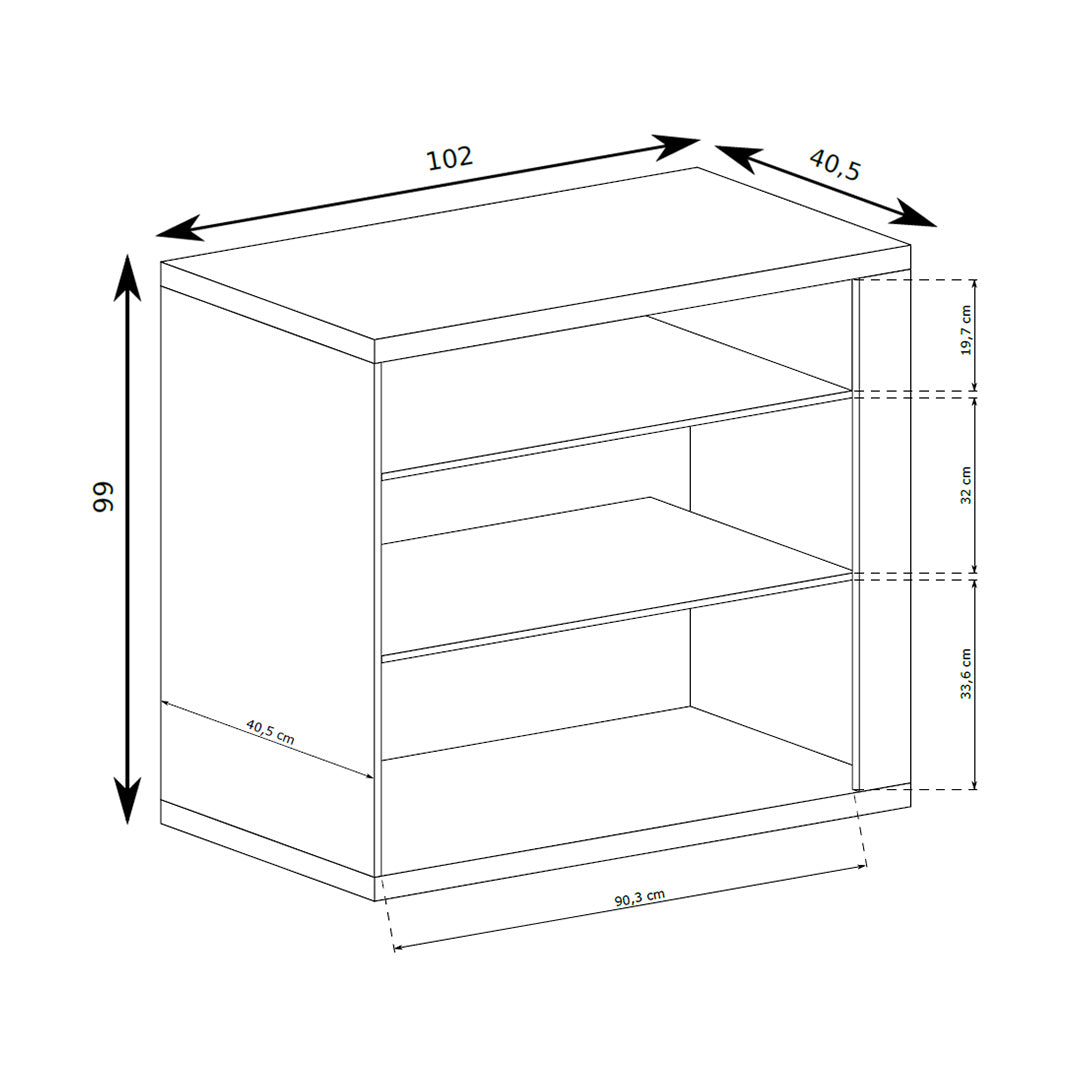 Korin sideboard 102x99 – dimension drawing with width, height and depth
