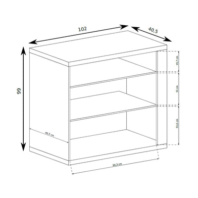 Korin sideboard 102x99 – dimension drawing with width, height and depth