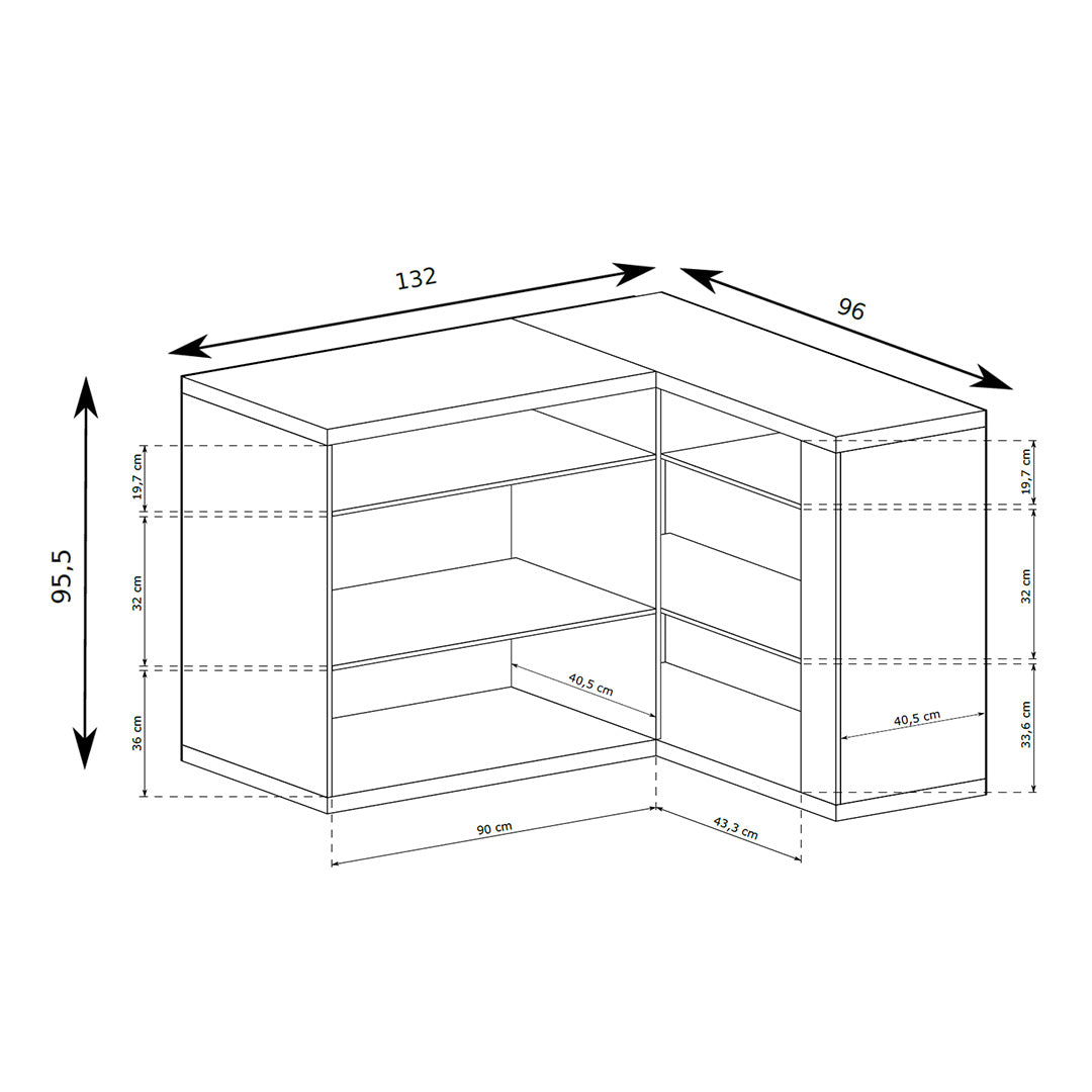 Korin sideboard 132x99 – dimension drawing with width, height and depth