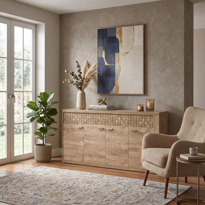 Korin sideboard 192x99 in a living room by a garden window next to a wingback chair – large living room sideboard