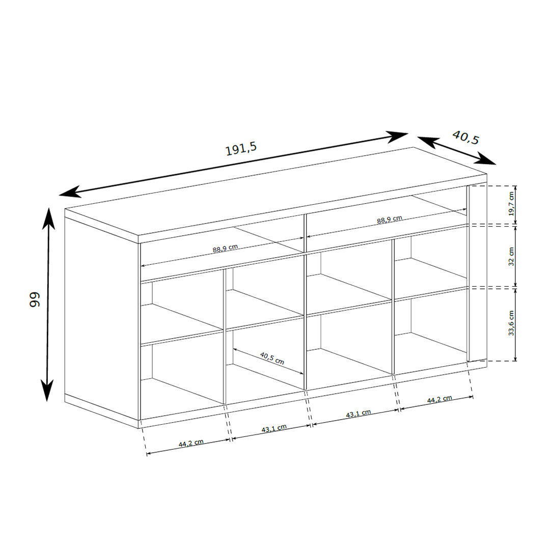 Korin sideboard 192x99 – dimension drawing with width, height and depth