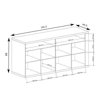 Korin sideboard 192x99 – dimension drawing with width, height and depth