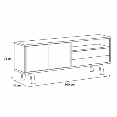Lurisse chest of drawers 200x75 – dimensional drawing showing width, height and depth