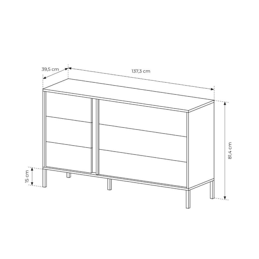 Komoda 137x81 z 6 szufladami w stylu minimalistycznym | Dust