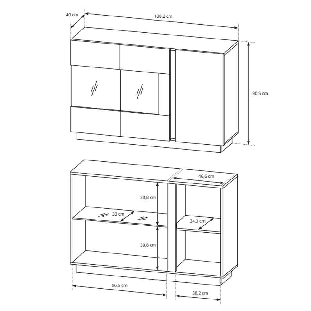 Komoda z witryną 138x91 w stylu nowoczesnym | Armelia