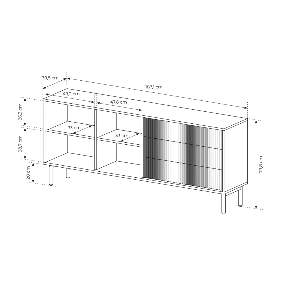 Komoda 2-drzwiowa z 3 szufladami 187x80 w stylu japandi - push-to-open, drewniane nogi | Viola