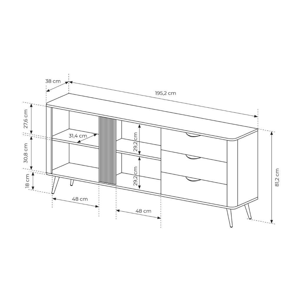 Komoda szeroka 195x81 z szafkami i szufladami w stylu soft loft | Velia