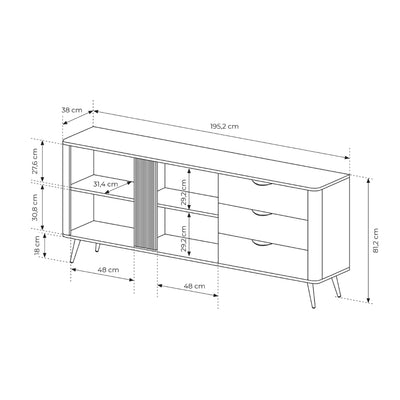 Komoda szeroka 195x81 z szafkami i szufladami w stylu soft loft | Velia