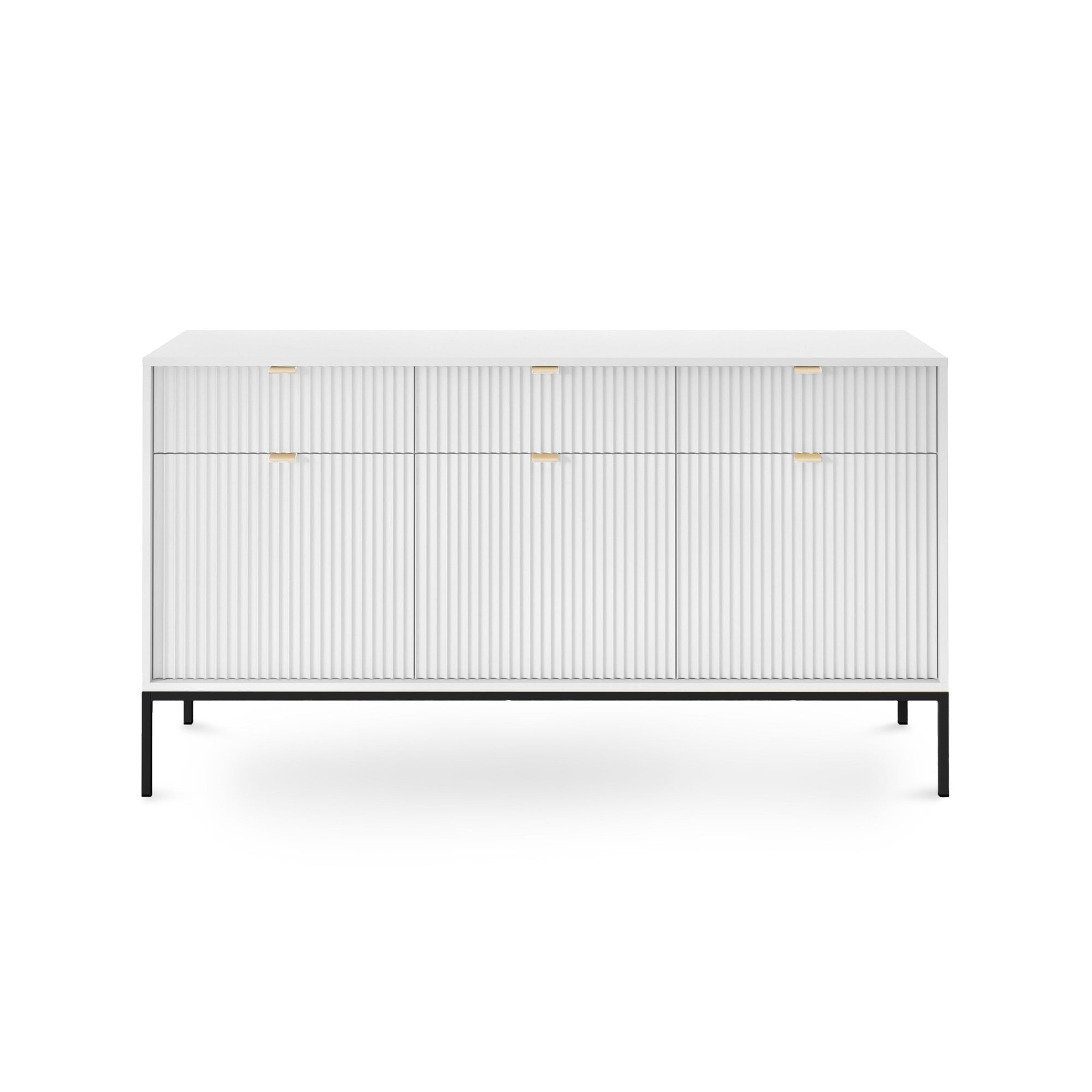 Komoda 154x83 w stylu glamour - ryflowane fronty, metalowe nogi, aluminiowe uchwyty | Roza