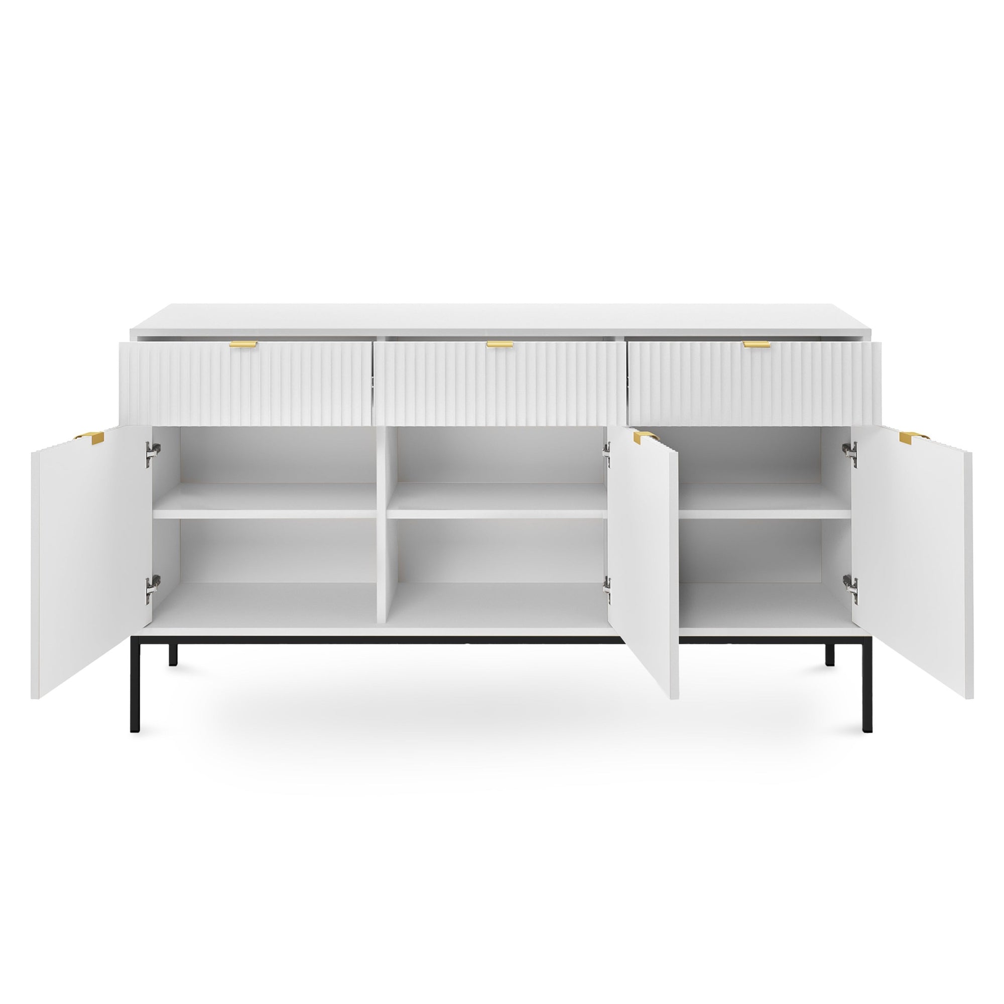 Komoda 154x83 w stylu glamour - ryflowane fronty, metalowe nogi, aluminiowe uchwyty | Roza