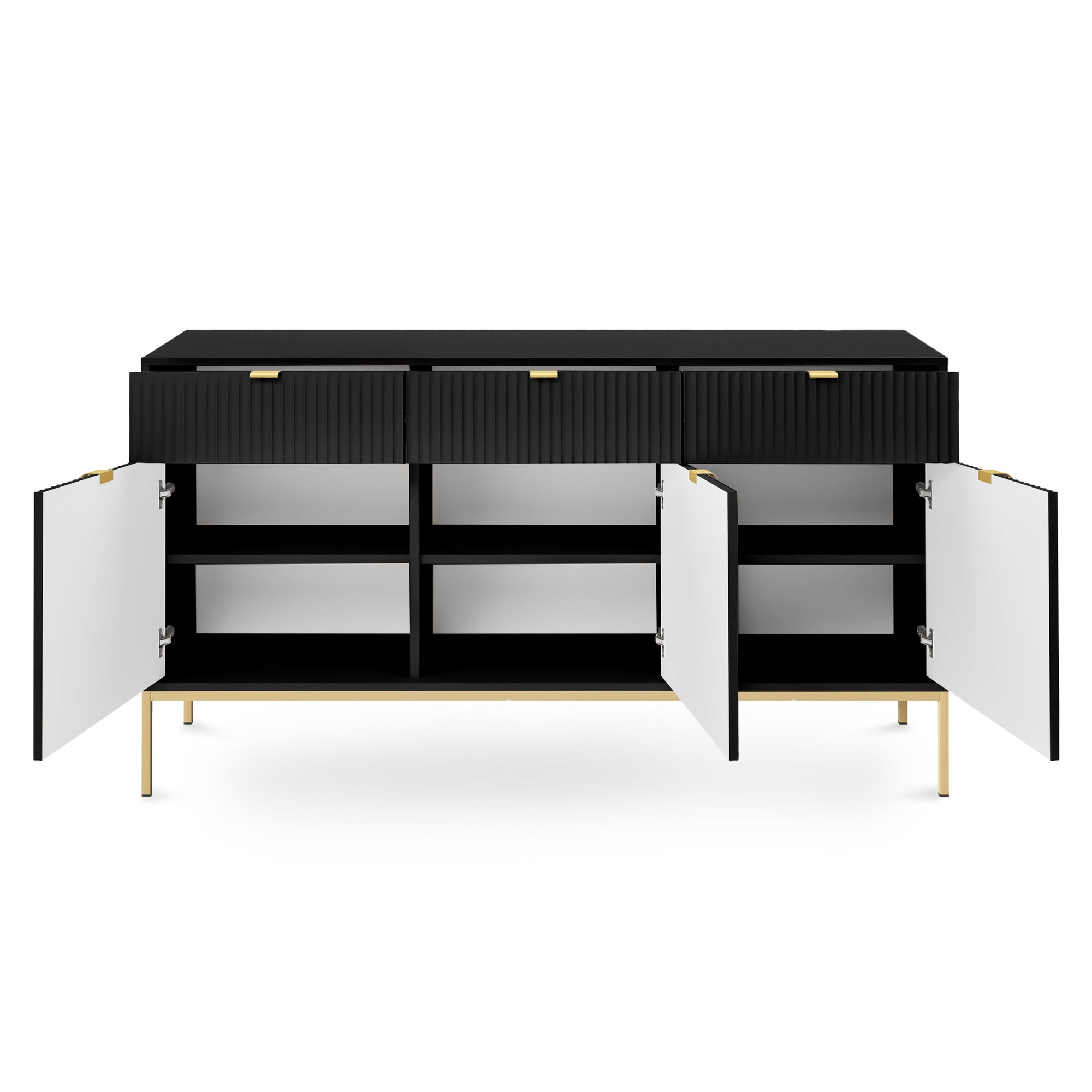 Komoda 154x83 w stylu glamour - ryflowane fronty, metalowe nogi, aluminiowe uchwyty | Roza