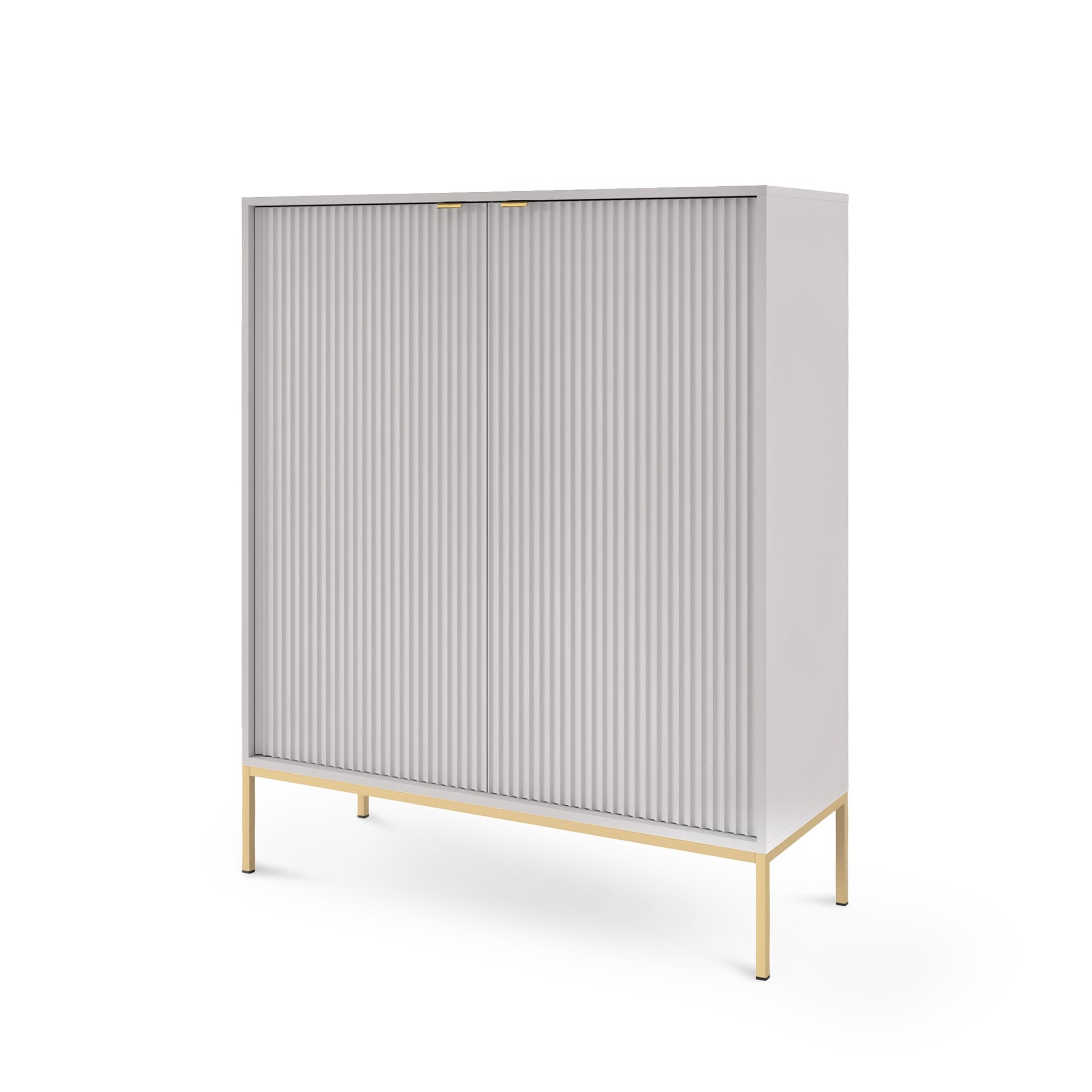 Komoda 104x125 w stylu nowoczesnym - ryflowane fronty MDF, metalowe nogi, cichy domyk | Roza Szary Złota