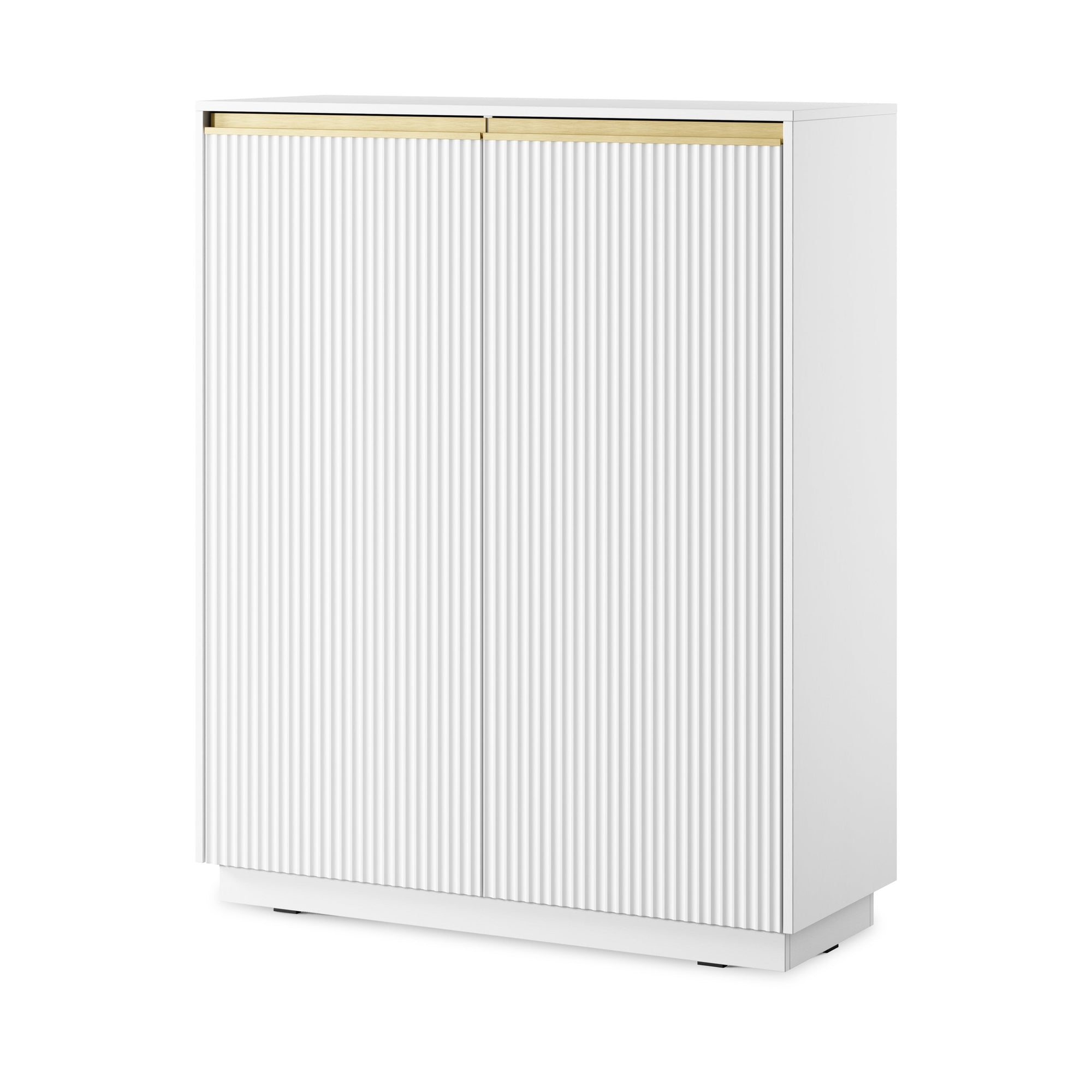 Komoda 104x127 w stylu nowoczesnym - frezowane fronty MDF, złote uchwyty, wysoka zabudowa | Westa Białe
