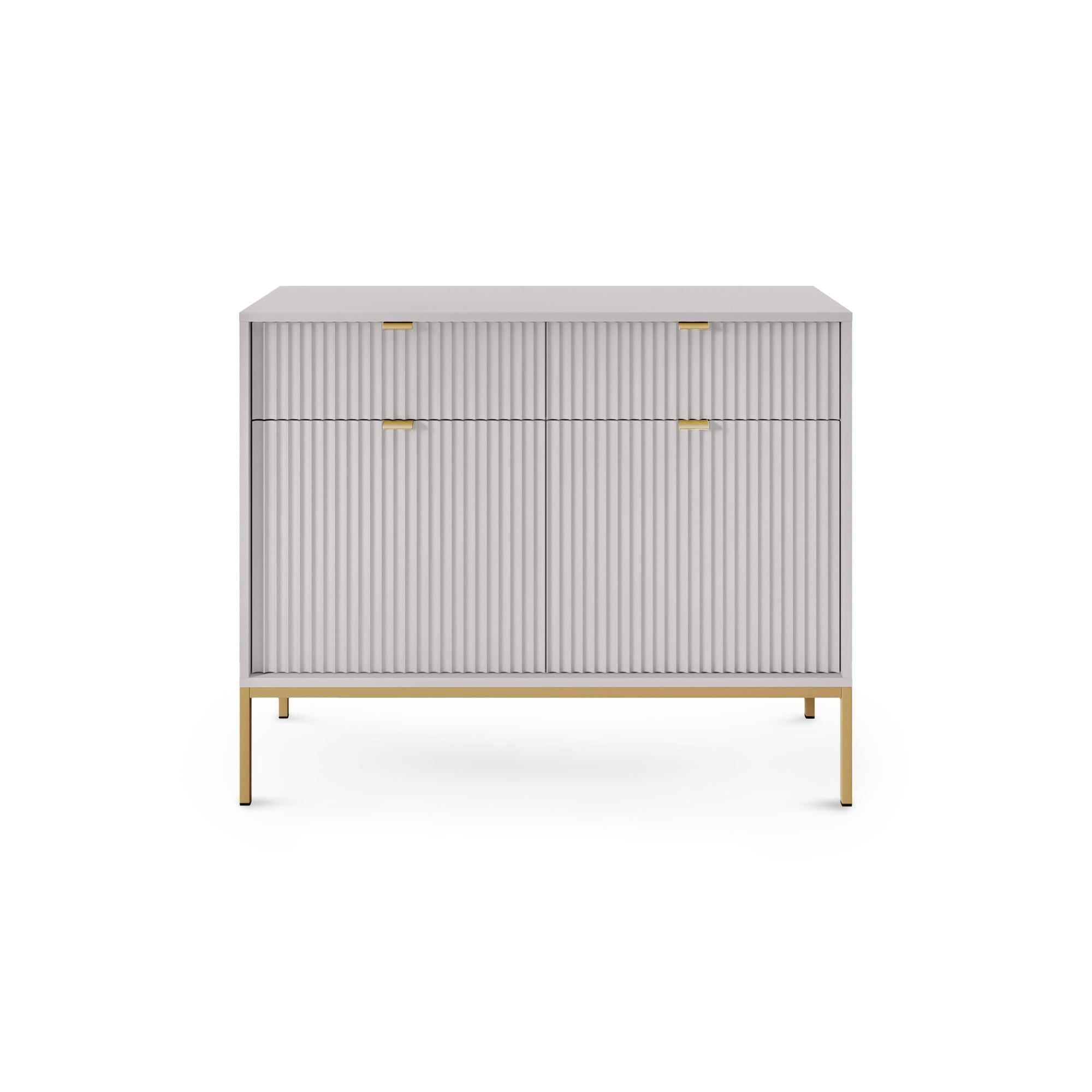 Komoda 104x83 w stylu nowoczesnym - ryflowane fronty MDF, metalowe nogi, aluminiowe uchwyty | Roza