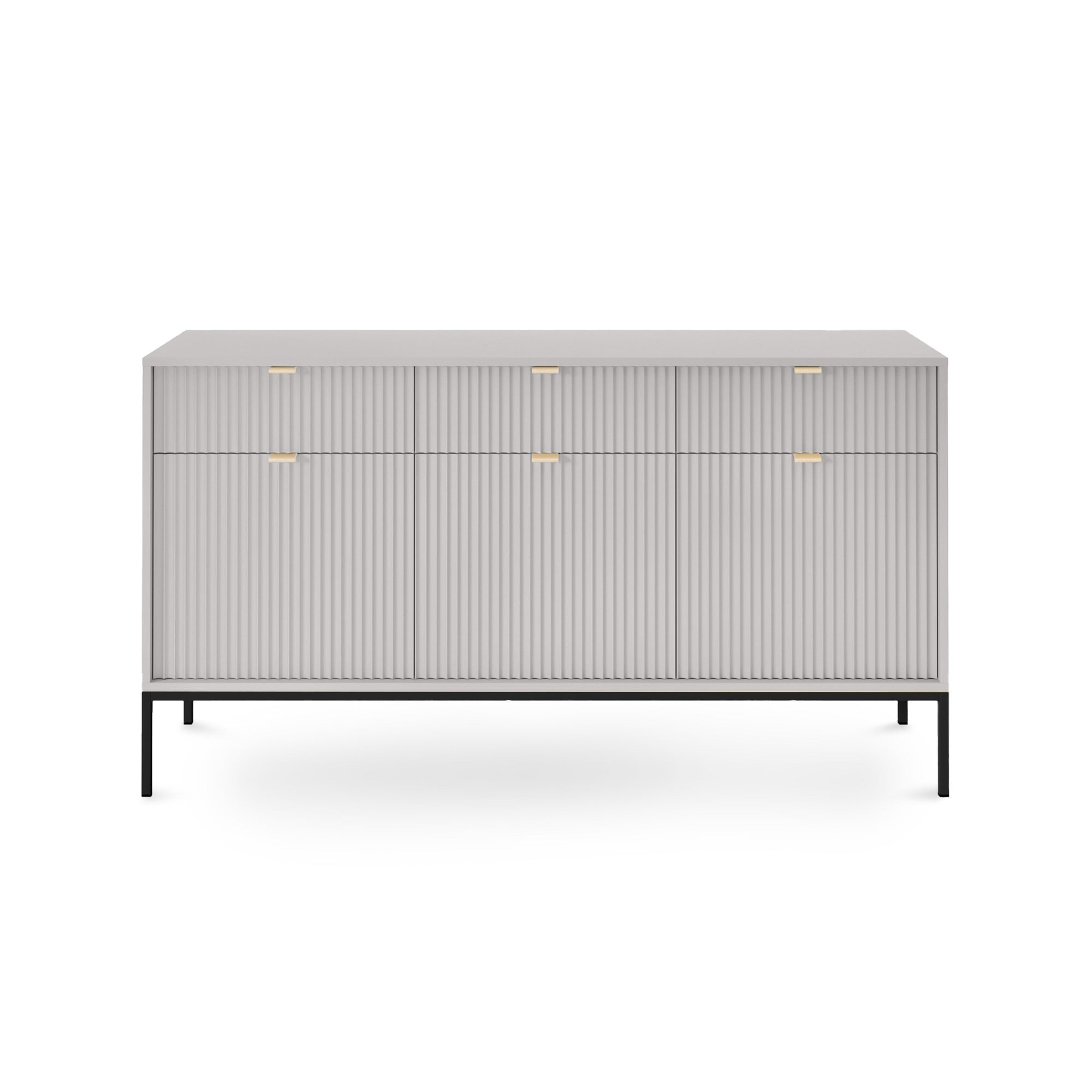 Komoda 154x83 w stylu glamour - ryflowane fronty, metalowe nogi, aluminiowe uchwyty | Roza