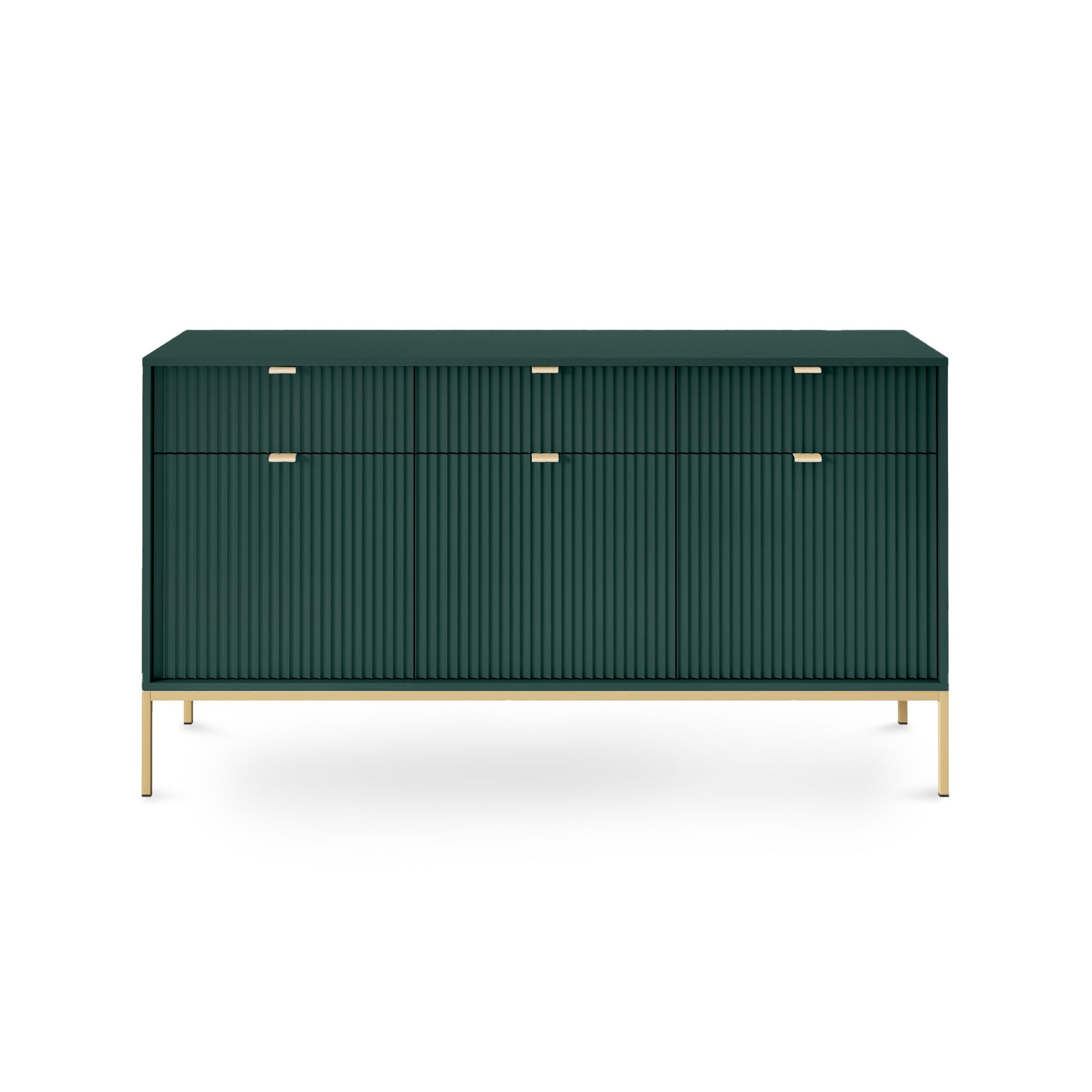 Komoda 154x83 w stylu glamour - ryflowane fronty, metalowe nogi, aluminiowe uchwyty | Roza