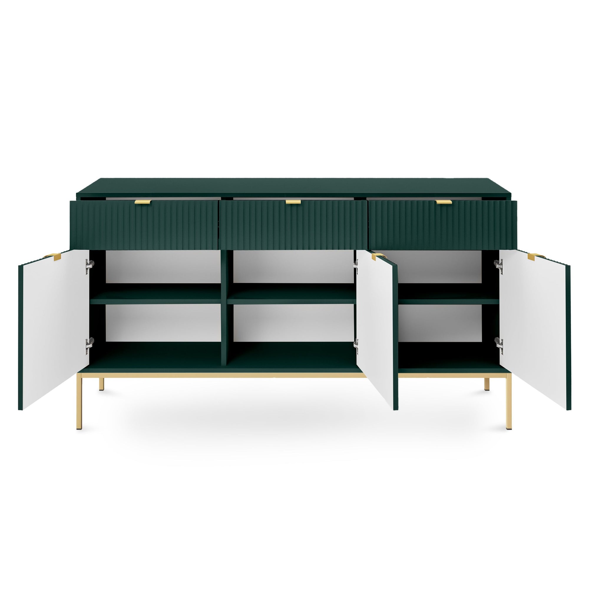 Komoda 154x83 w stylu glamour - ryflowane fronty, metalowe nogi, aluminiowe uchwyty | Roza