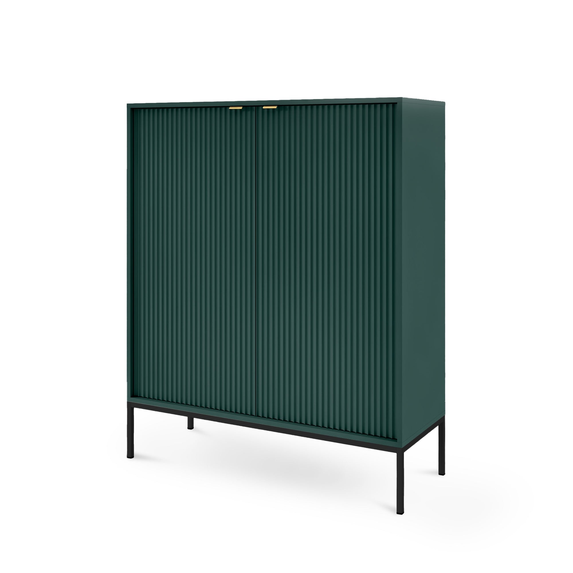 Komoda 104x125 w stylu nowoczesnym - ryflowane fronty MDF, metalowe nogi, cichy domyk | Roza Labrador Green Czarny