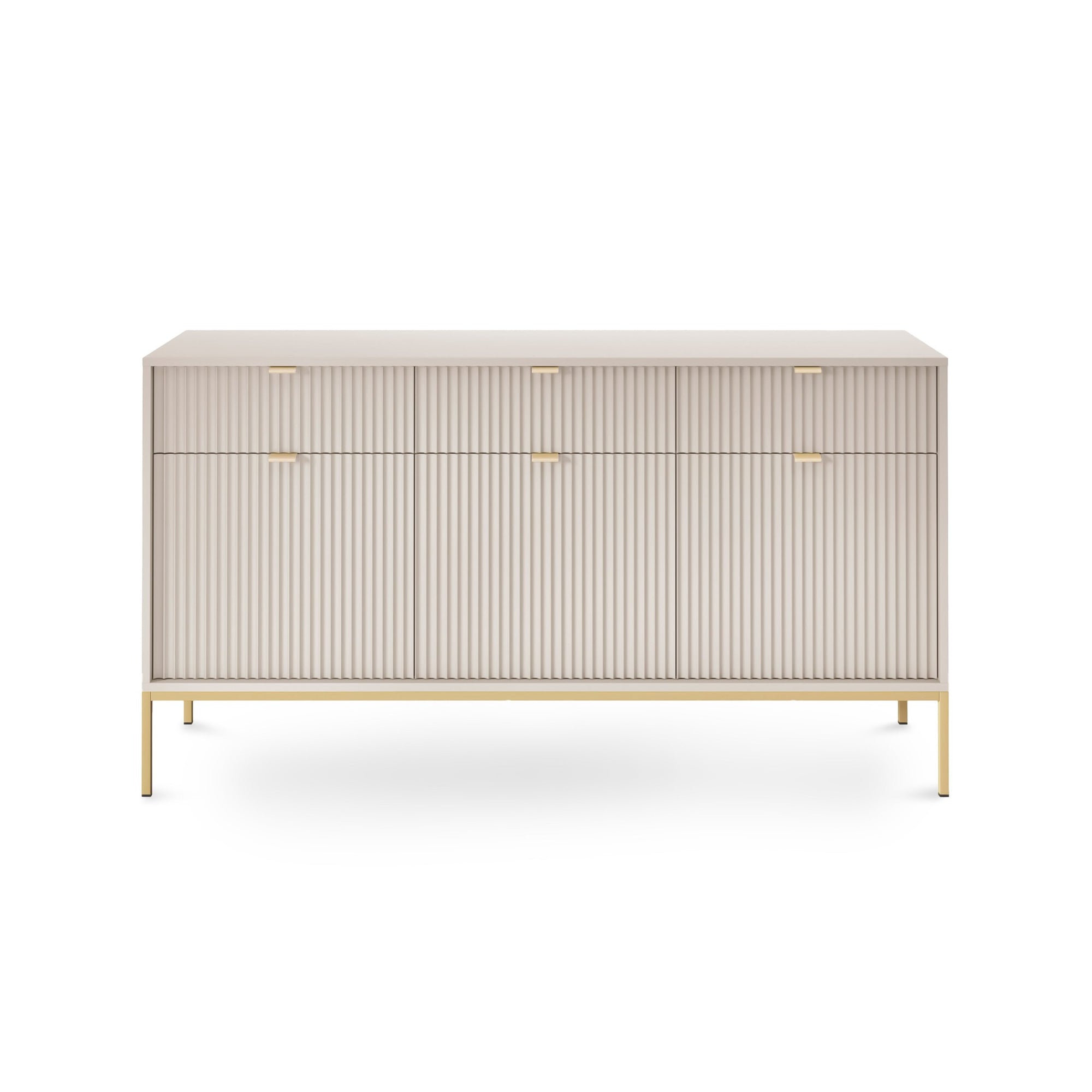 Komoda 154x83 w stylu glamour - ryflowane fronty, metalowe nogi, aluminiowe uchwyty | Roza