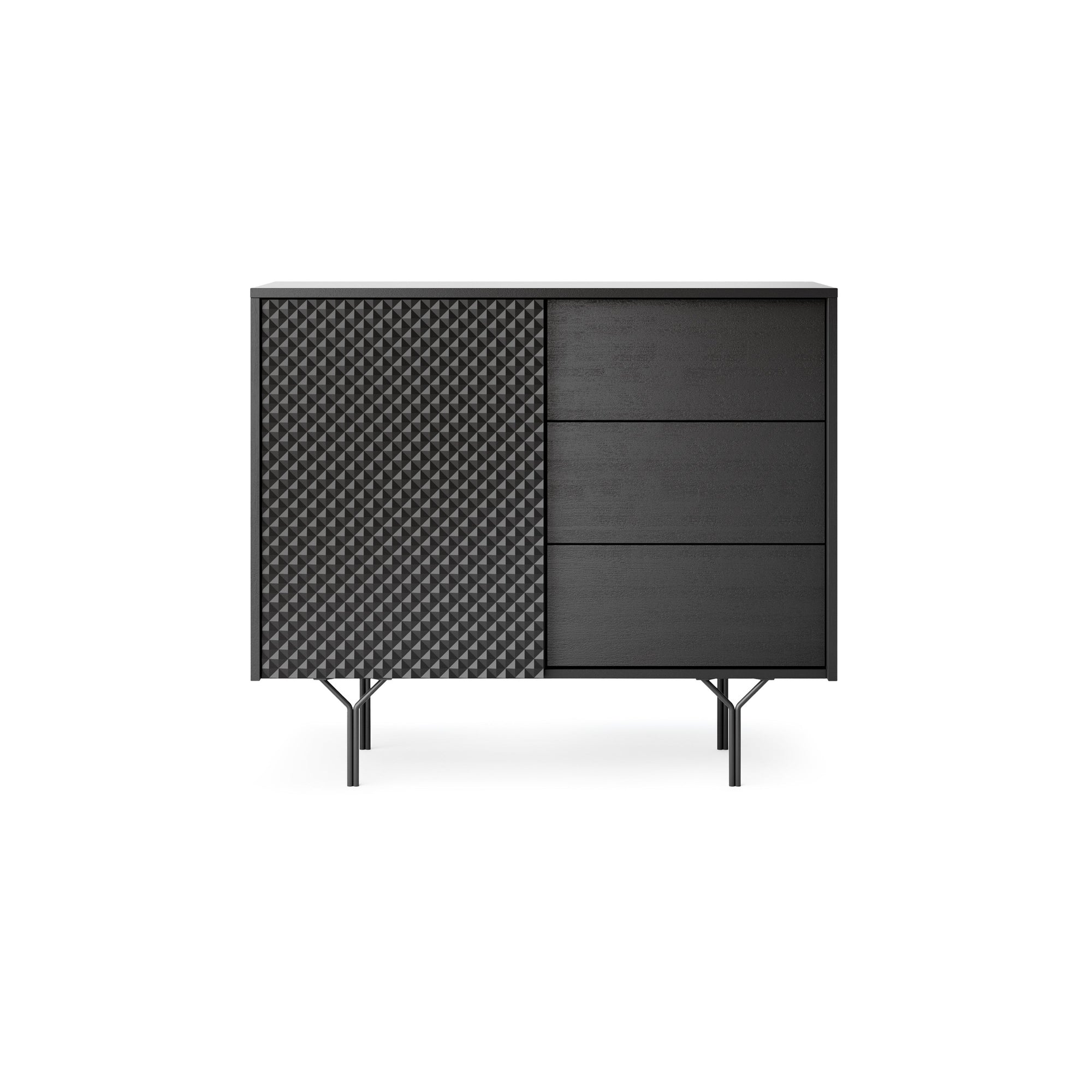 Komoda 97x83 w stylu industrialnym - frezowane fronty 3D, push-to-open, stalowe nogi | Rubin