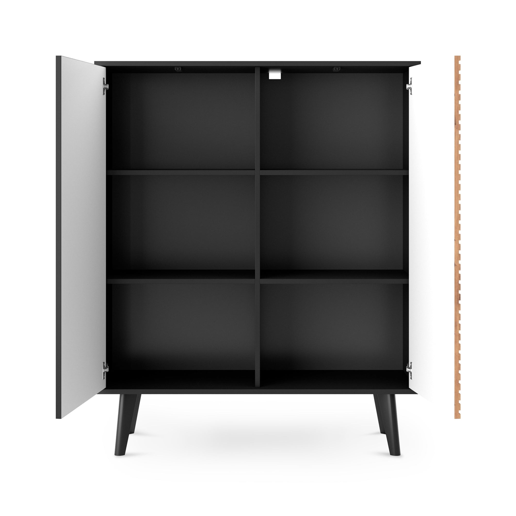 Komoda z drzwiami 104x125 w stylu industrialnym - dąb Artisan/czarny, push-to-open, skośne nóżki | Las