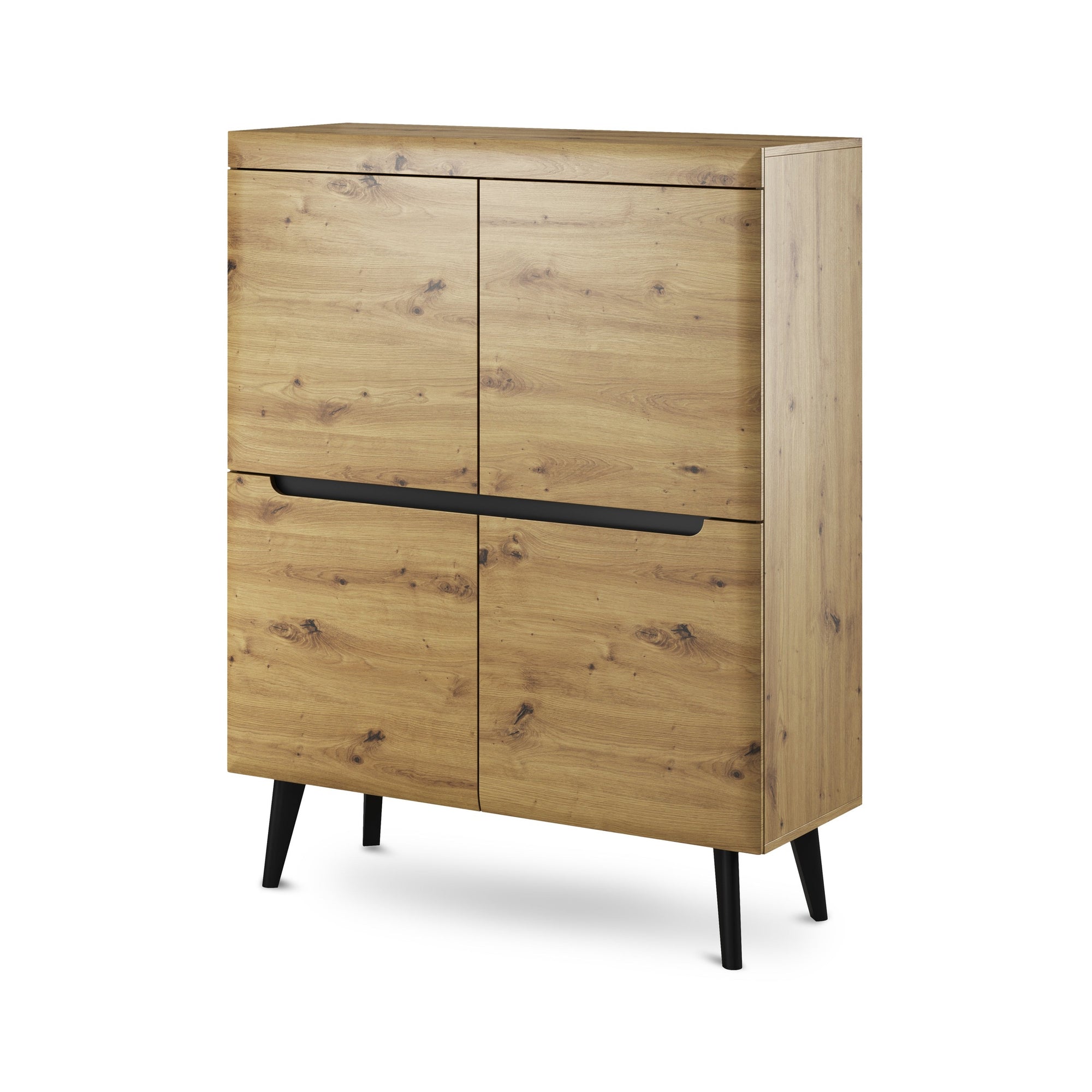 Komoda 107x134 w stylu skandynawskim - biały połysk, frezowane uchwyty, drewniane nogi | Trava Dąb Artisan