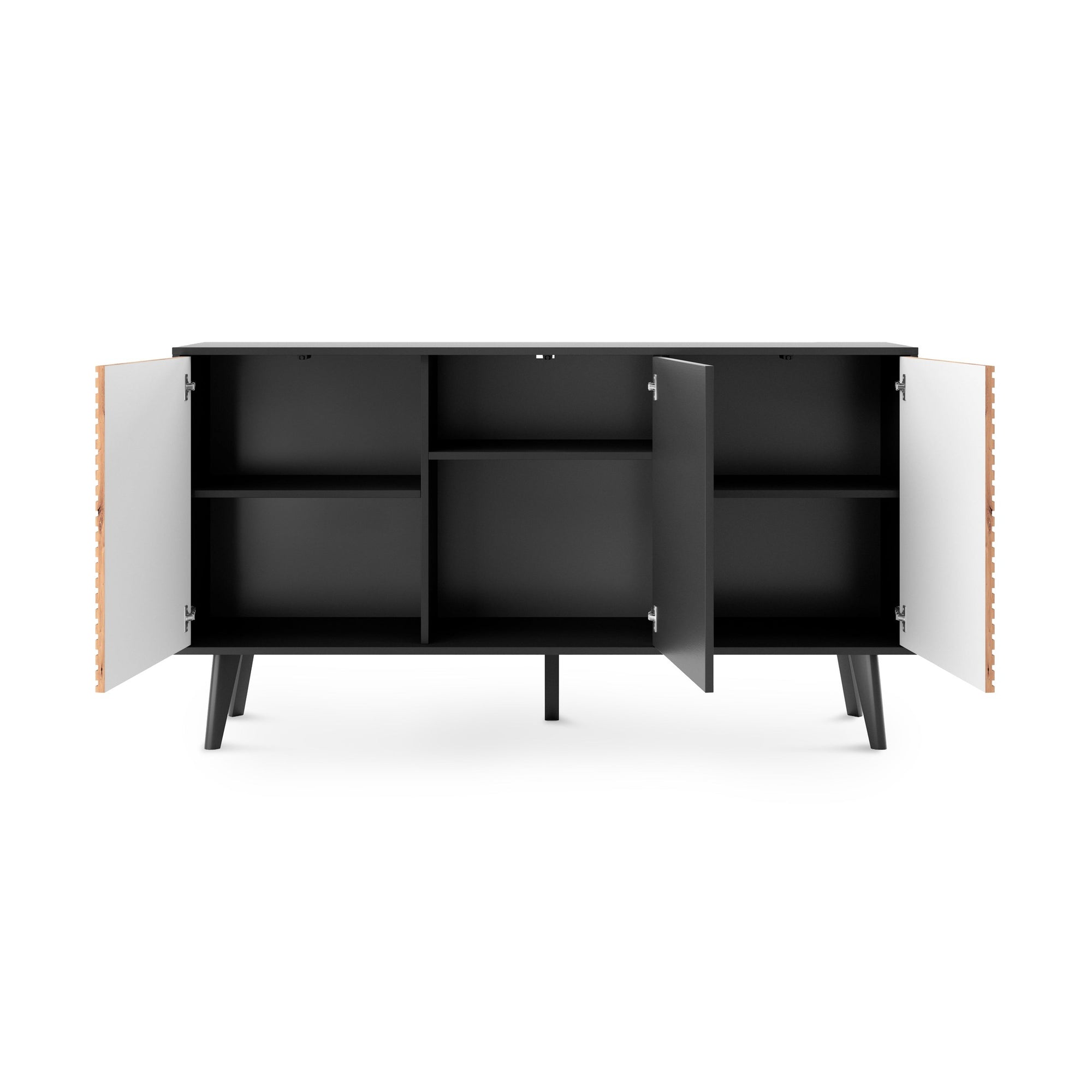 Komoda z drzwiami 154x83 w stylu industrialnym - dąb Artisan/czarny, push-to-open, skośne nóżki | Las