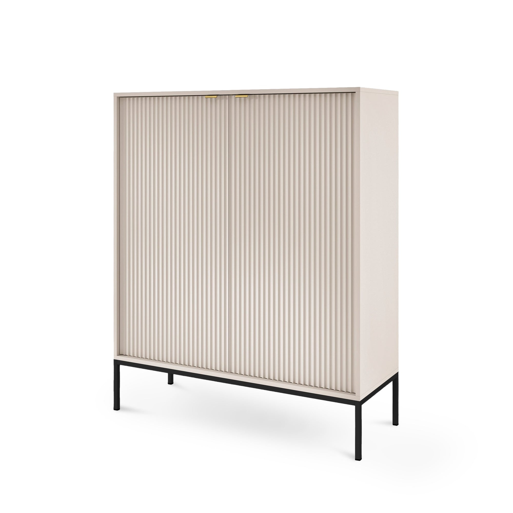 Komoda 104x125 w stylu nowoczesnym - ryflowane fronty MDF, metalowe nogi, cichy domyk | Roza Kaszmir Czarny