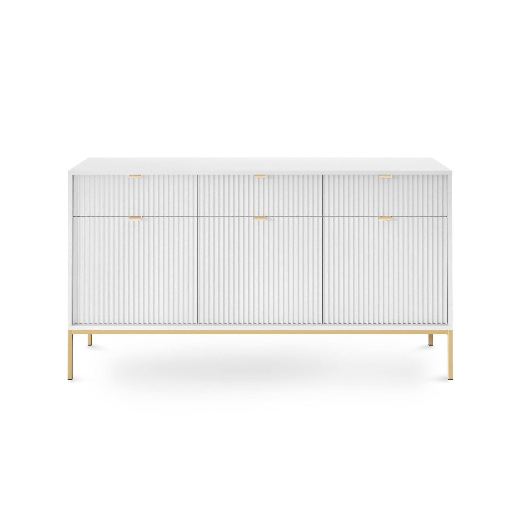 Komoda 154x83 w stylu glamour - ryflowane fronty, metalowe nogi, aluminiowe uchwyty | Roza