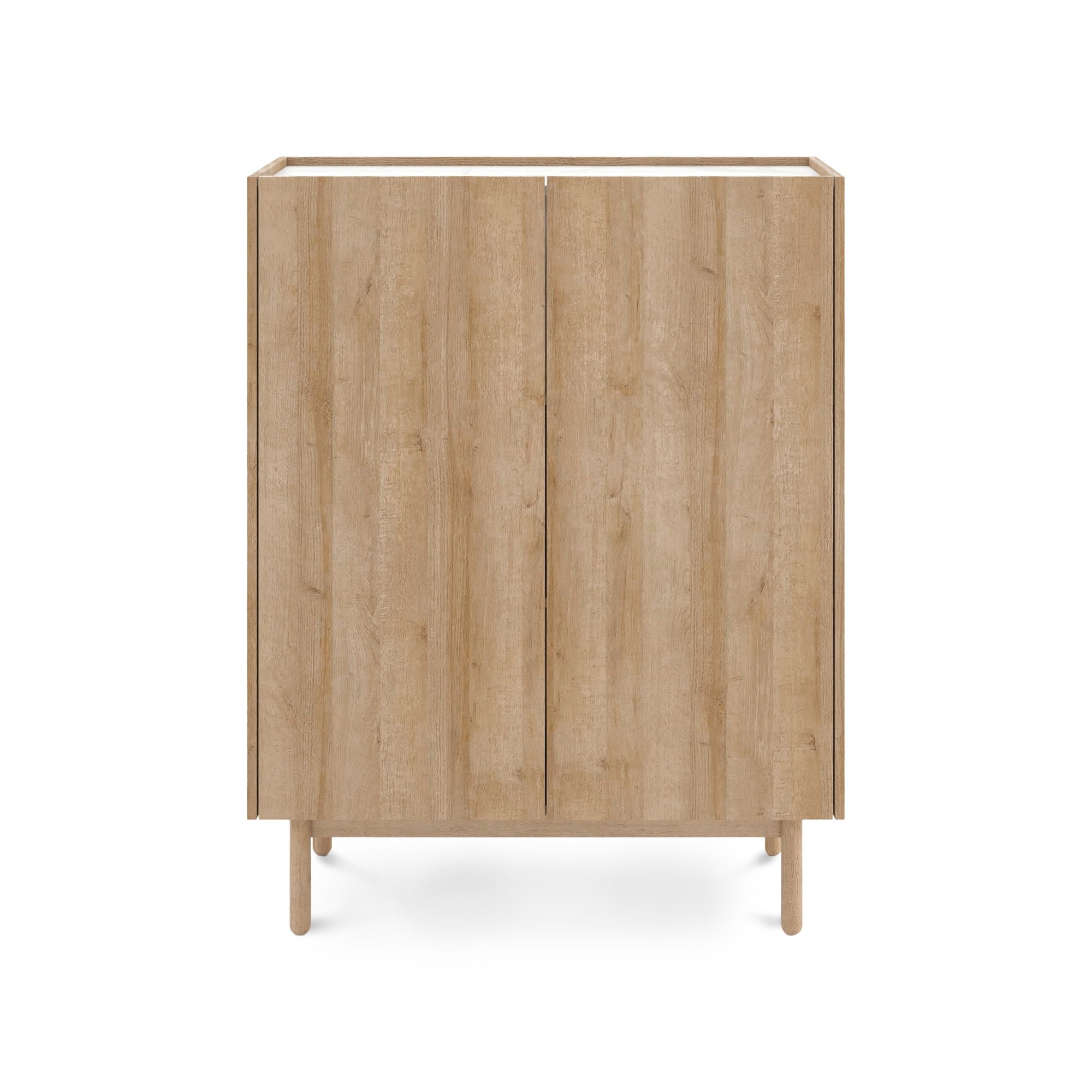 Komoda 97x122 w stylu skandynawskim - dąb riviera złoty, blat marmurowy, fronty bez uchwytów | Anawa