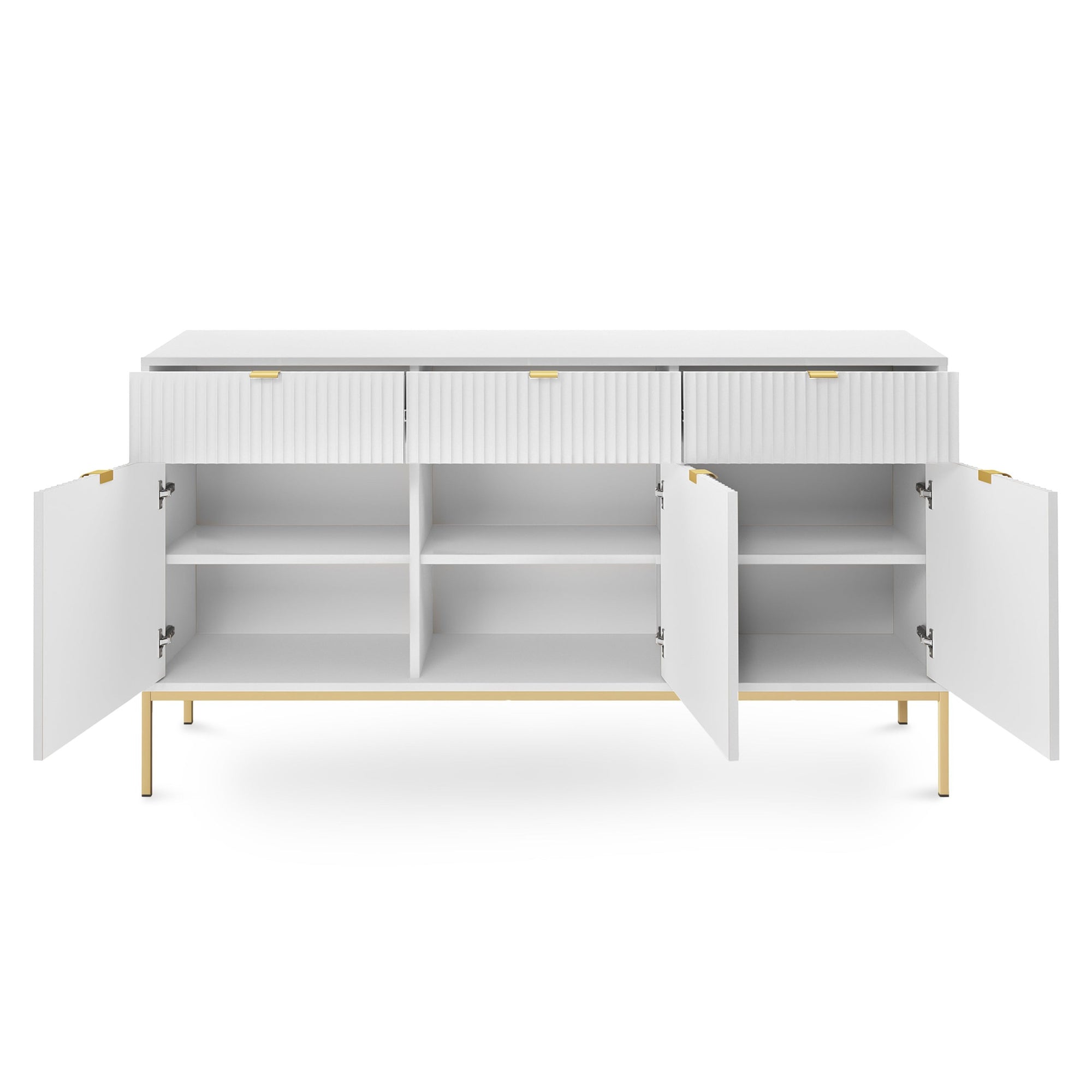 Komoda 154x83 w stylu glamour - ryflowane fronty, metalowe nogi, aluminiowe uchwyty | Roza