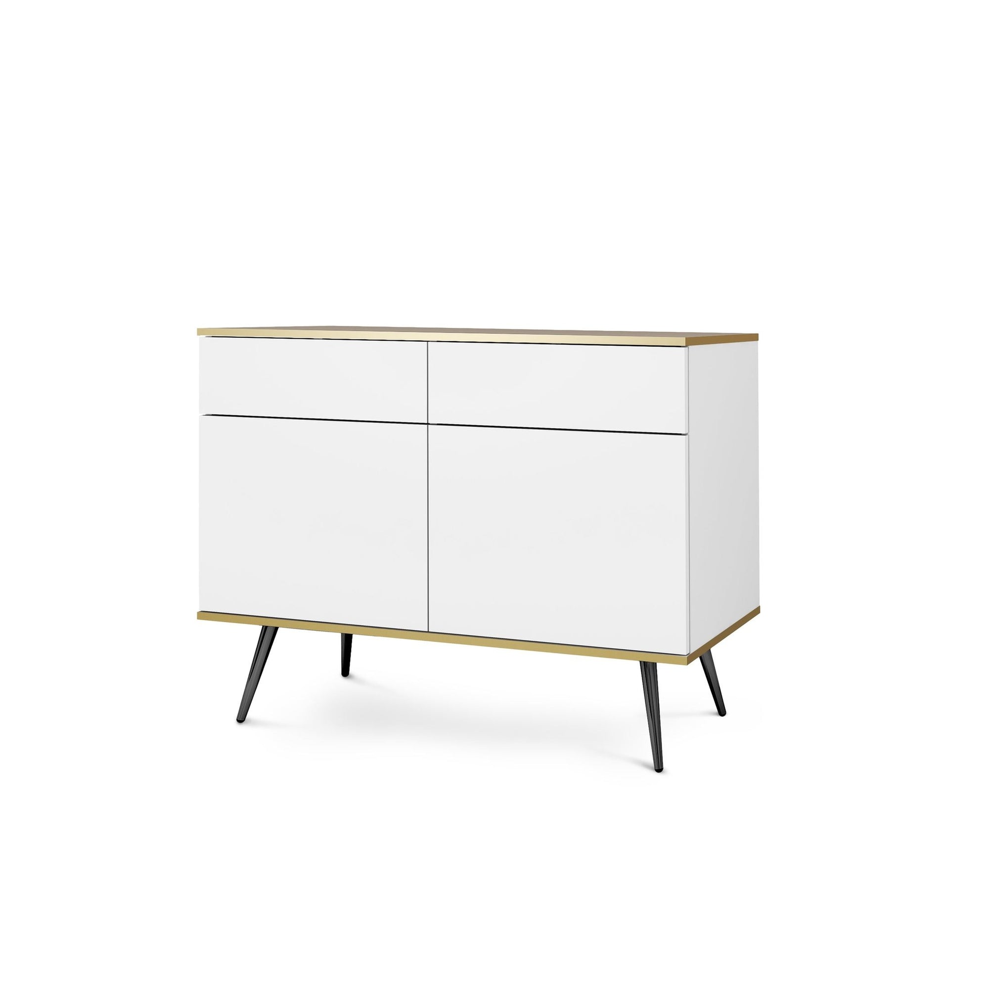 Komoda 107x85 w stylu glamour - bezuchwytowe fronty, push-to-open, złote detale | Meva Biały Czarny