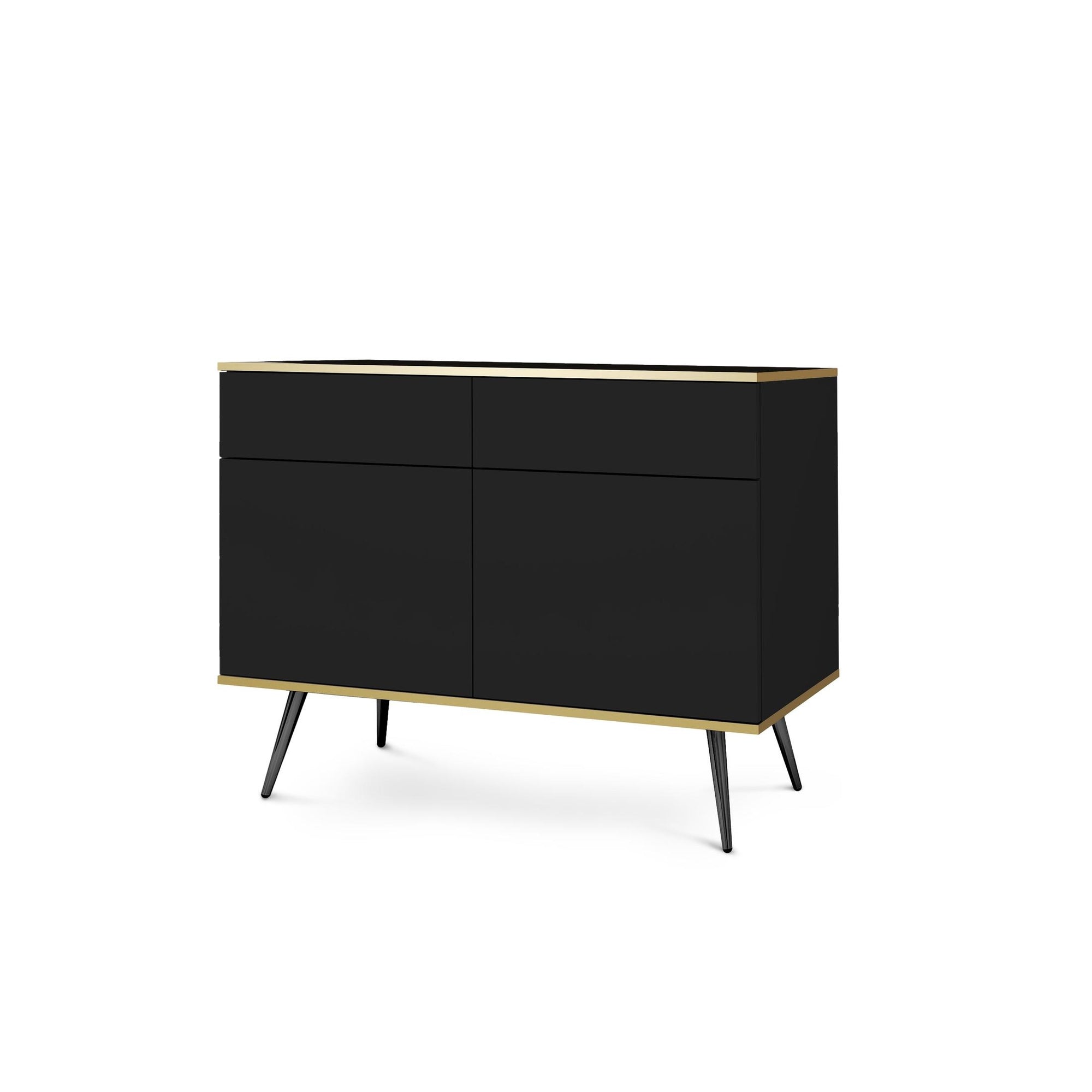 Komoda 107x85 w stylu glamour - bezuchwytowe fronty, push-to-open, złote detale | Meva Czarny Czarny