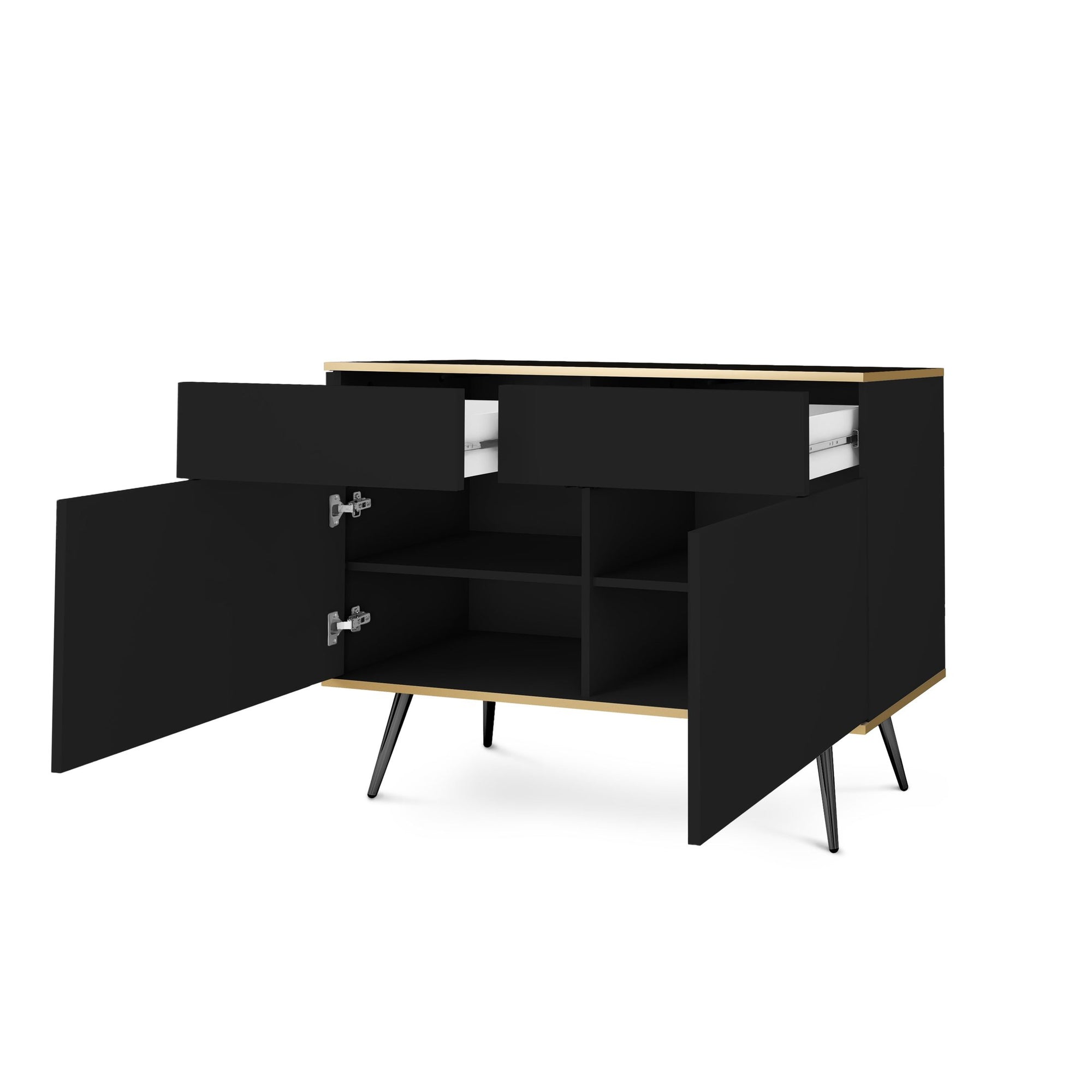 Komoda 107x85 w stylu glamour - bezuchwytowe fronty, push-to-open, złote detale | Meva