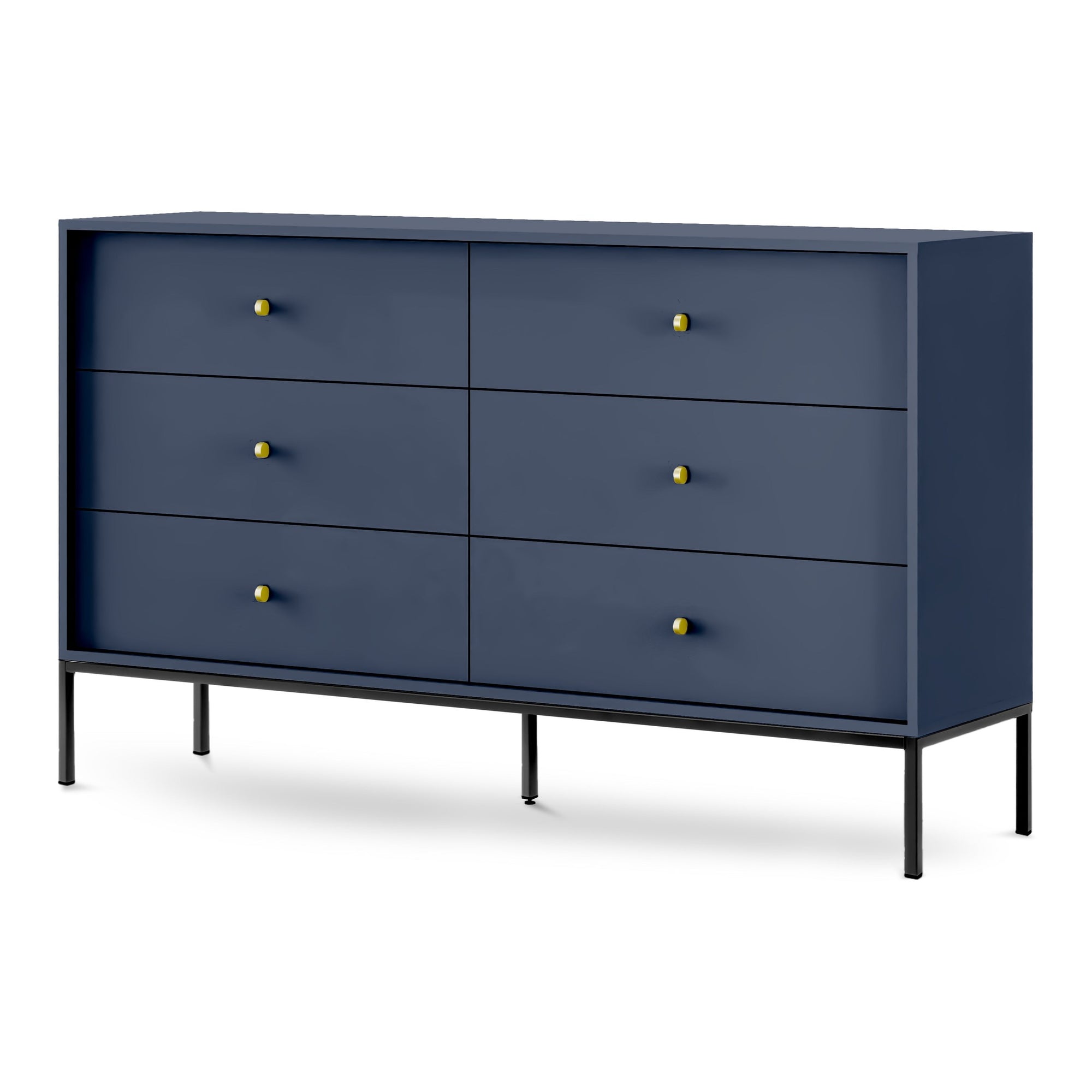 Komoda 154x89 w stylu vintage - pojemna zabudowa z szufladami, złote uchwyty, metalowe nogi | Kviat Granat Czarny