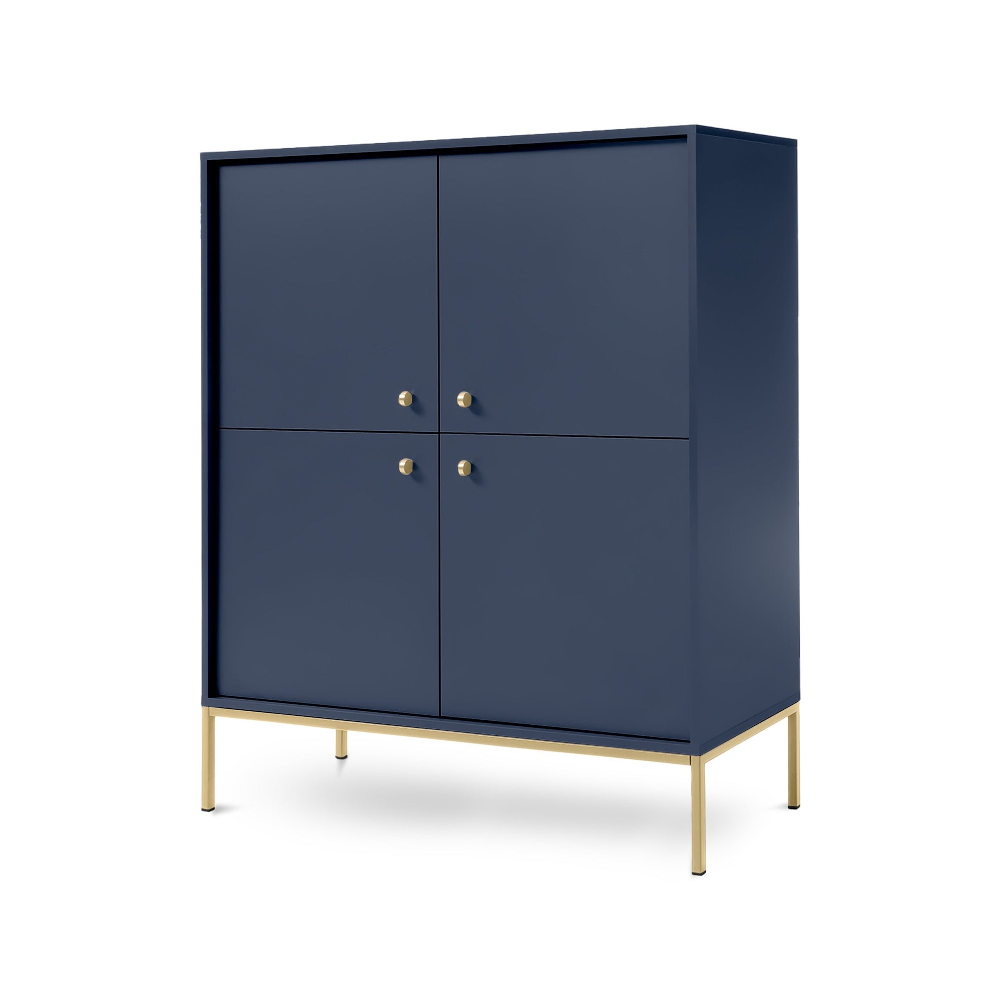Komoda 104x126 w stylu vintage - cztery drzwi, złote uchwyty, metalowe nogi | Kviat Granat Złota
