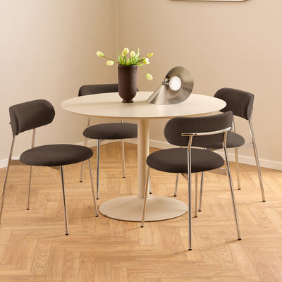 Dotto 47x79 Brown chairs around a round beige herringbone table – a dining chair set
