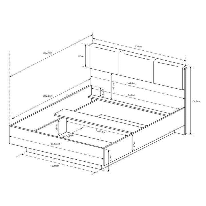Łóżko tapicerowane z pojemnikiem 160x200 – tapicerowane wezgłowie, schowek na pościel | Armelia