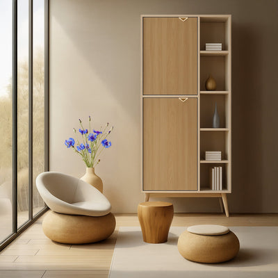 Regał 80x160 z półkami i szafkami w stylu japandi | Mandala