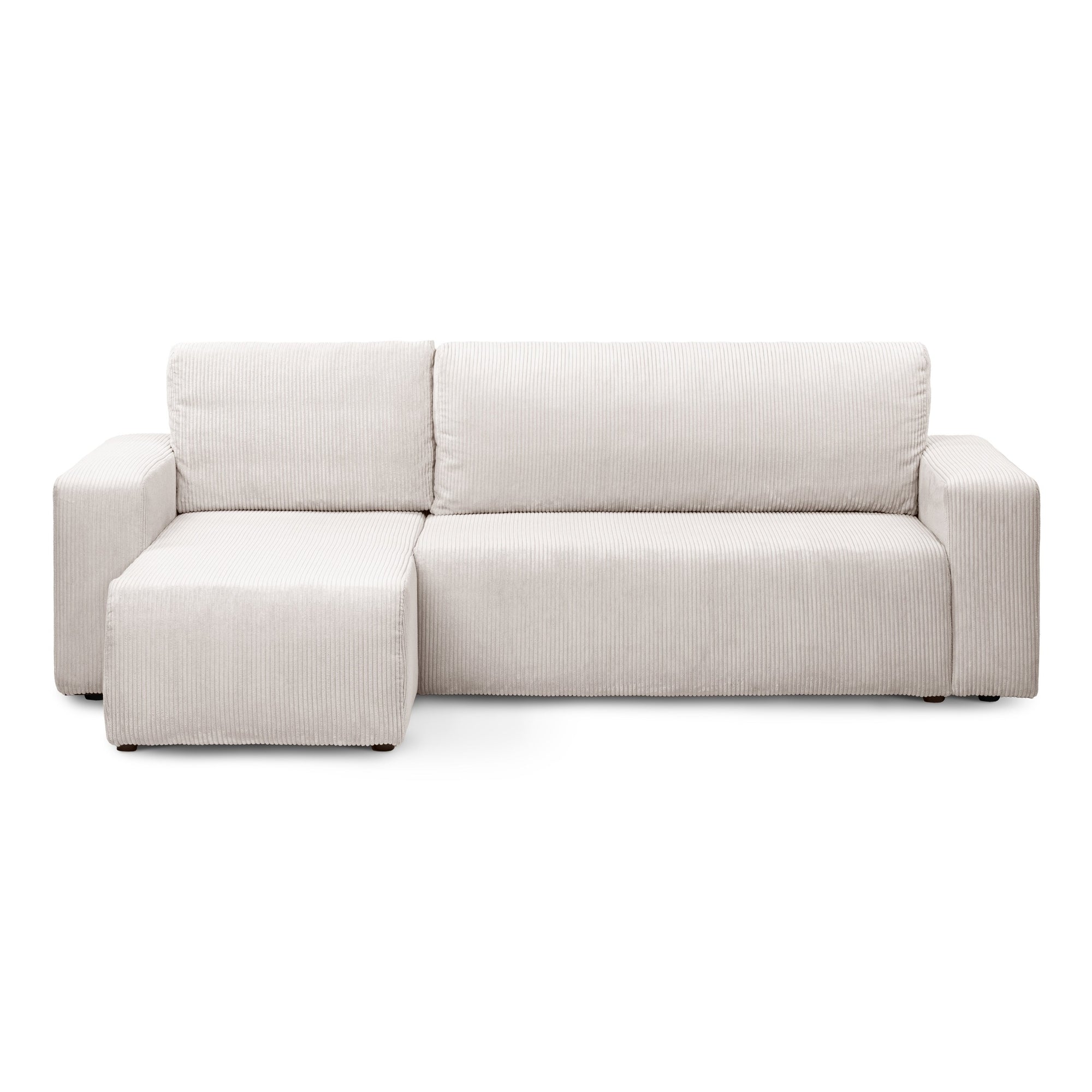 Narożnik uniwersalny z funkcją spania 3-osobowy 200x142–154 w stylu loft – sztruks POSO, pojemnik na pościel, mechanizm DL | Kingi