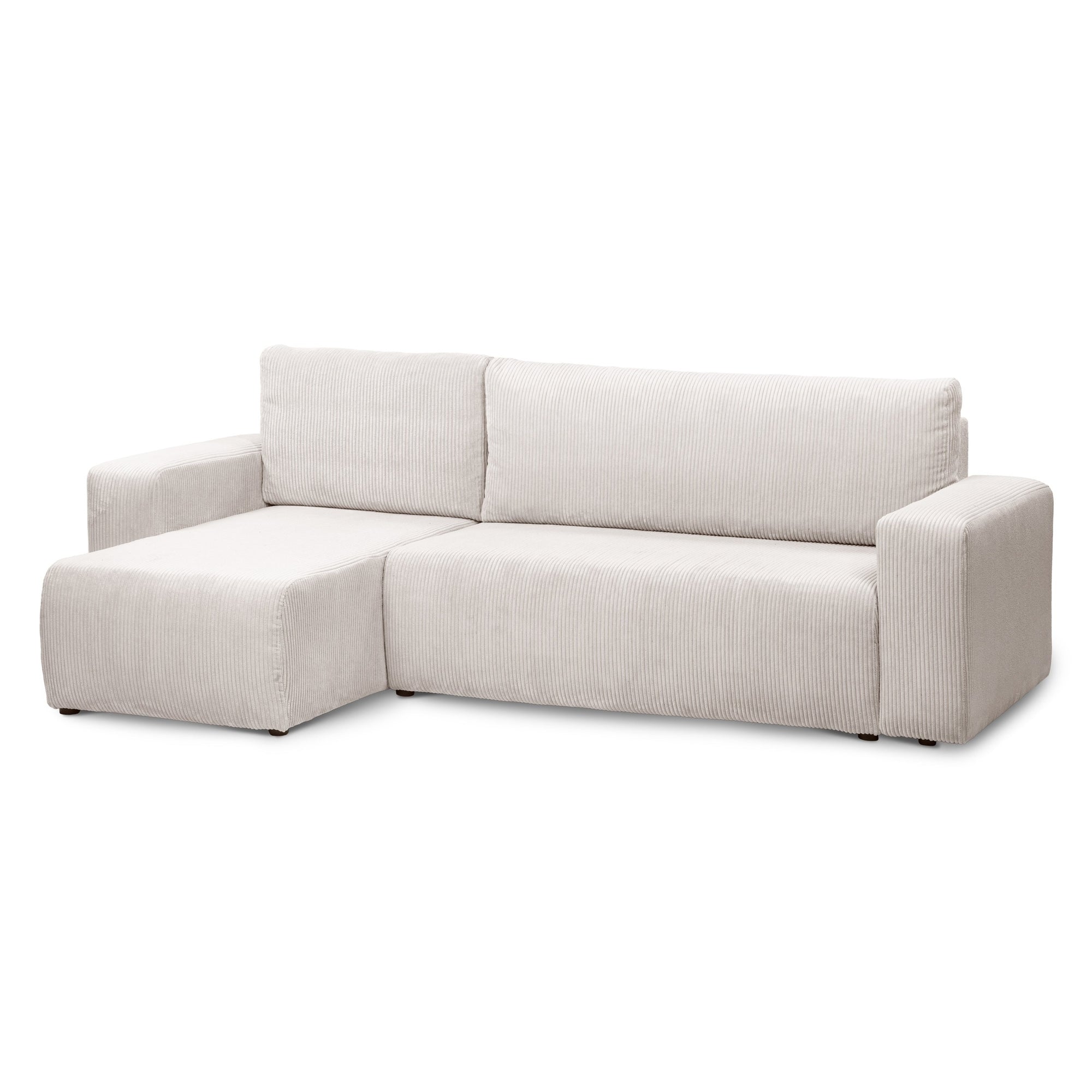 Narożnik uniwersalny z funkcją spania 3-osobowy 200x142–154 w stylu loft – sztruks POSO, pojemnik na pościel, mechanizm DL | Kingi