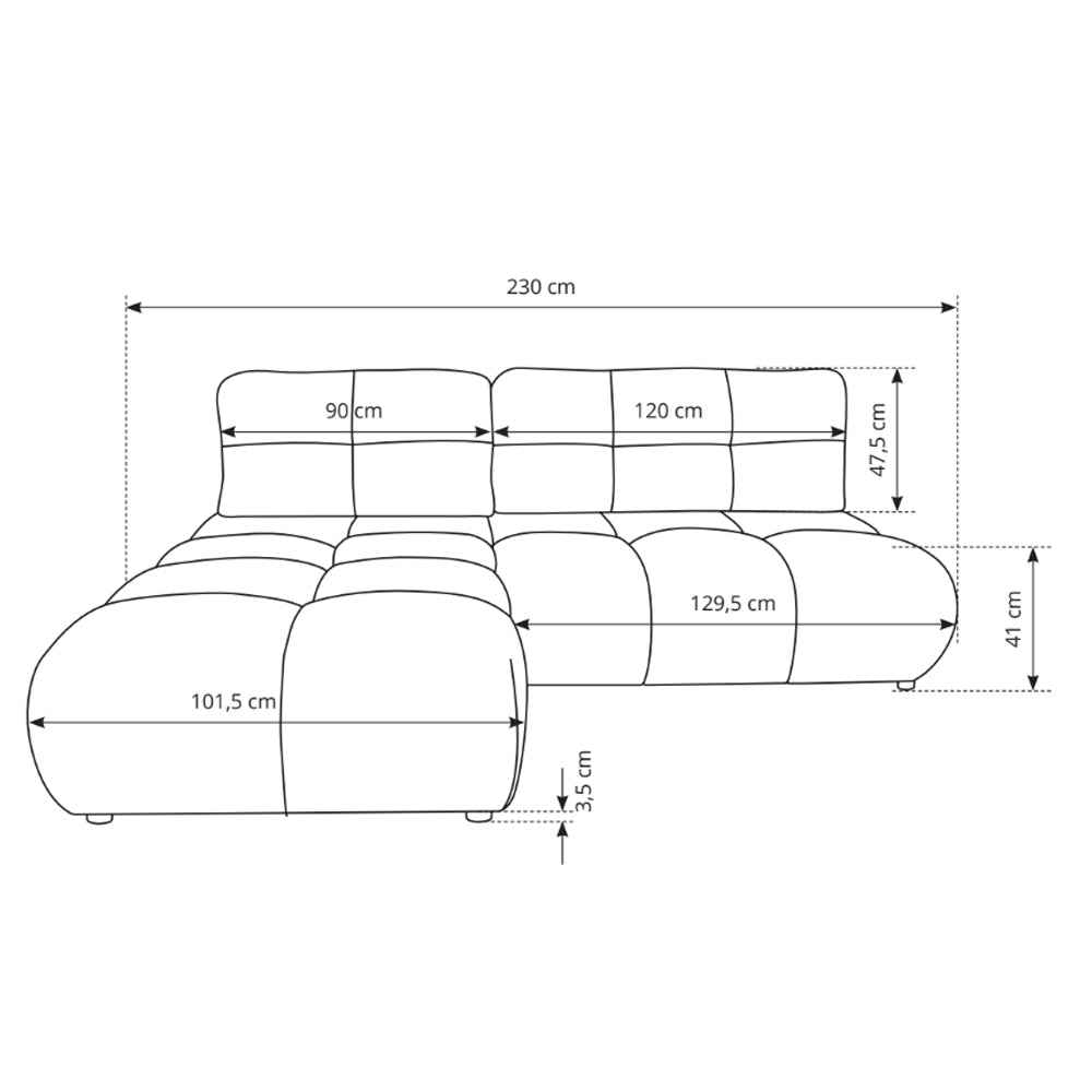 Narożnik z funkcją spania DL 230 cm w stylu nowoczesnym | Milorya