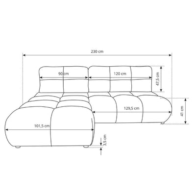 Narożnik z funkcją spania DL 230 cm w stylu nowoczesnym | Milorya
