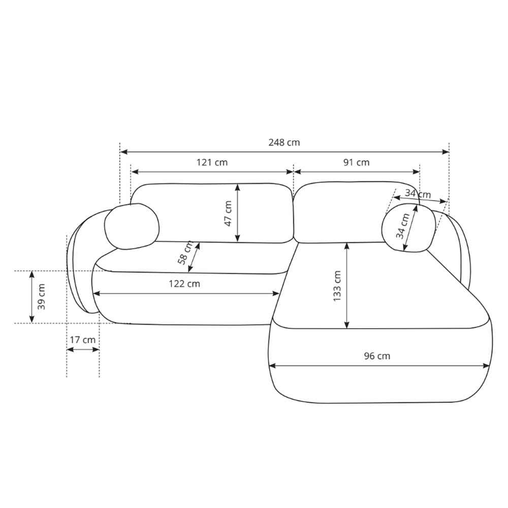 Narożnik z funkcją spania DL 248 cm w stylu nowoczesnym – tkanina Aragon, sprężyny bonell, pojemnik | OLEMO