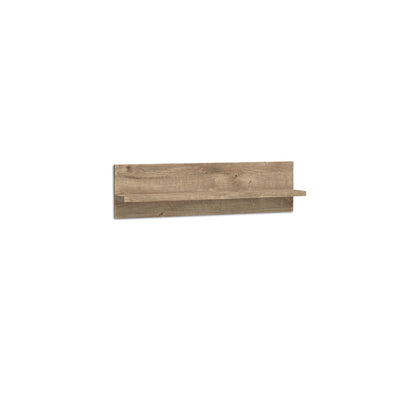 Korin wall shelf 120x32 in oak – hanging wall shelf with a back panel, angled view
