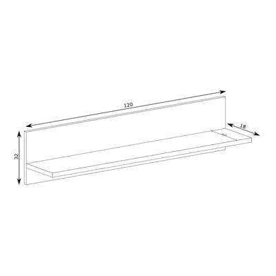 Korin wall shelf 120x32 – dimension drawing with width, height and depth
