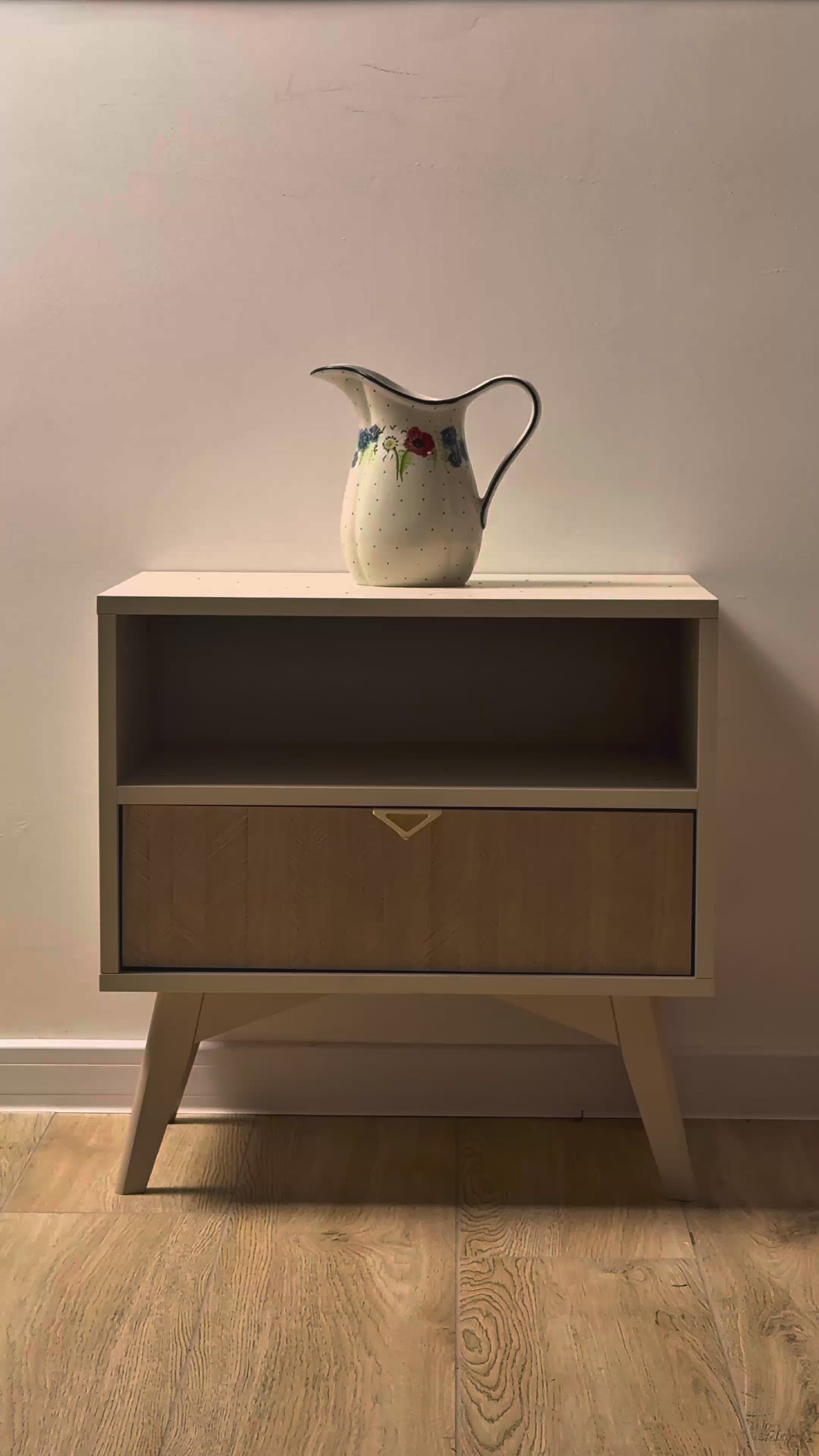 Bedside table with drawer and open shelf 54x54 cm in boho style | Mandala