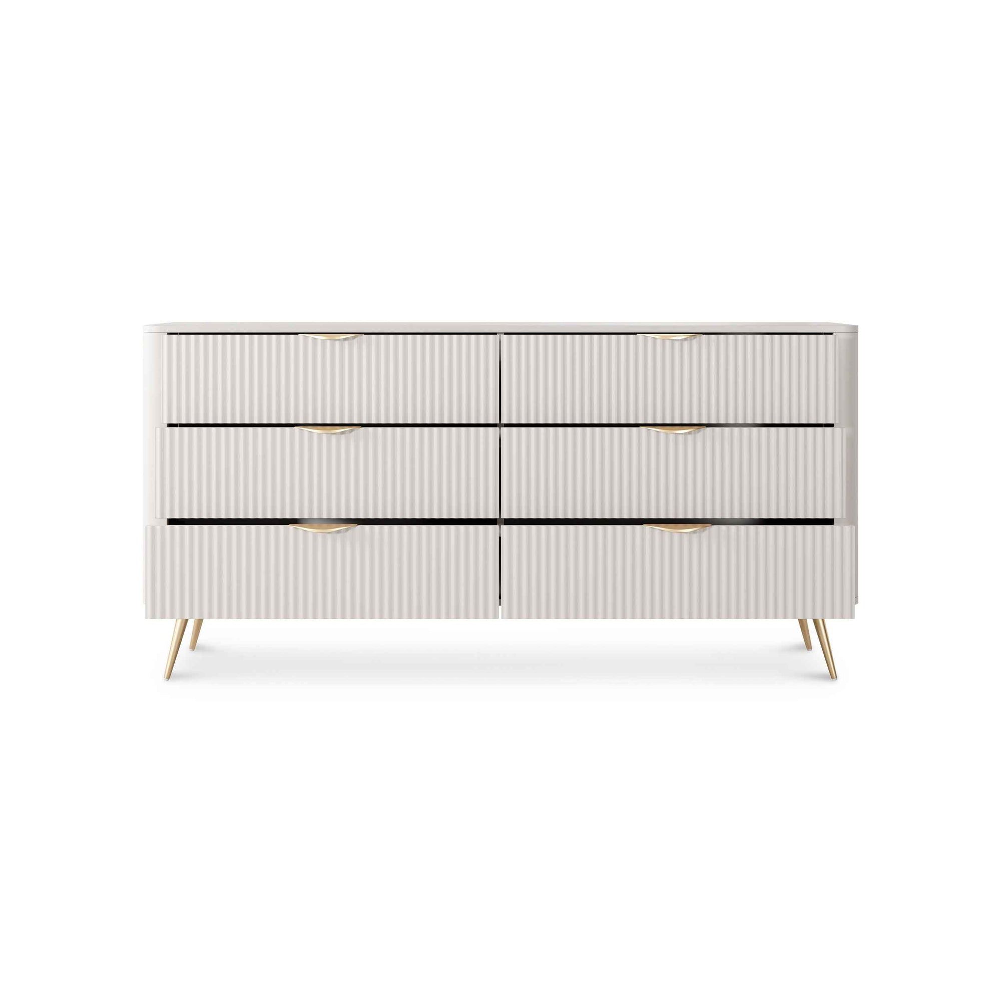 Komoda 163x81 z 6 szufladami w stylu eleganckim - ryflowane fronty, metalowe uchwyty | Laanti A