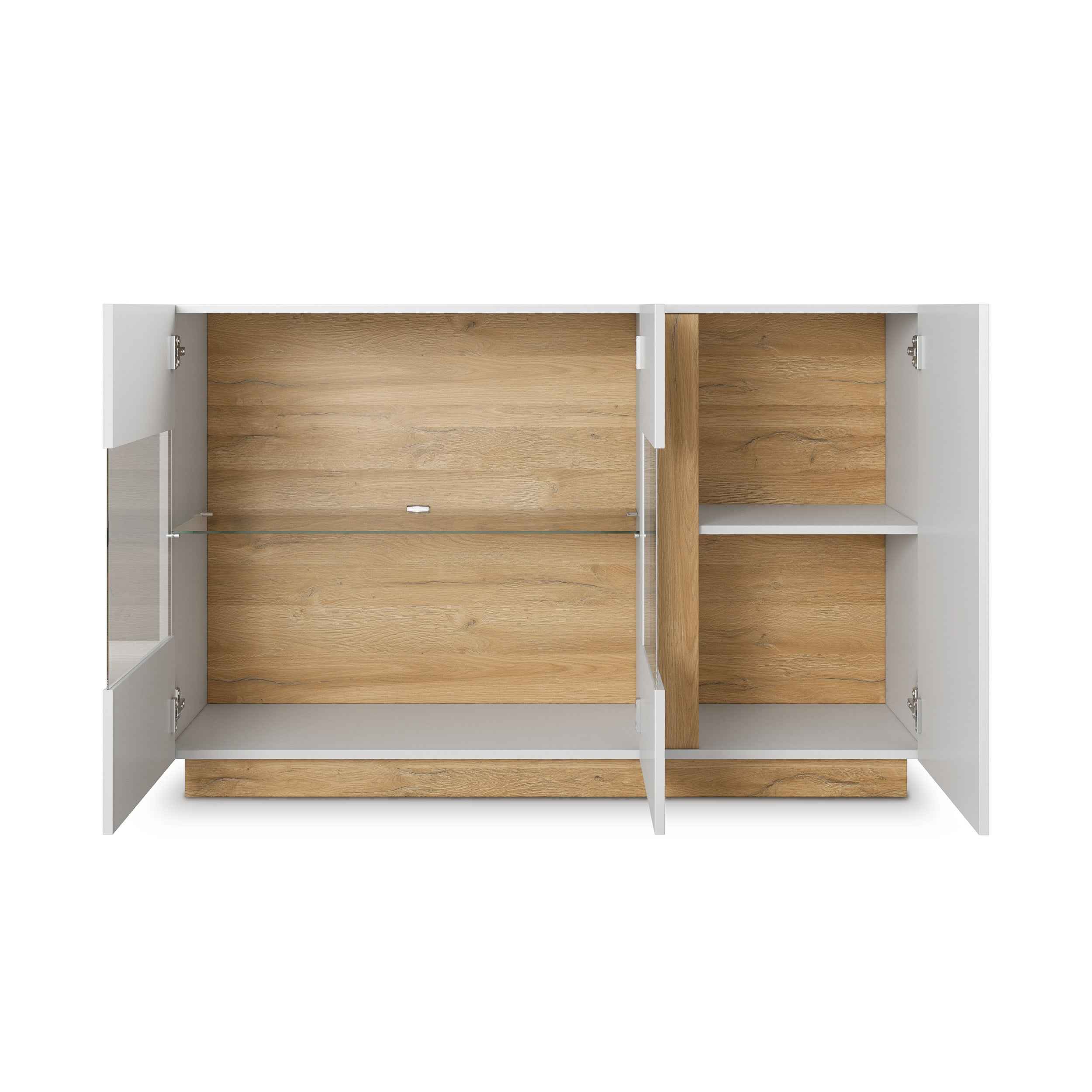 Komoda z witryną 138x91 w stylu nowoczesnym - szkło hartowane, push-to-open, opcjonalny LED | Armelia