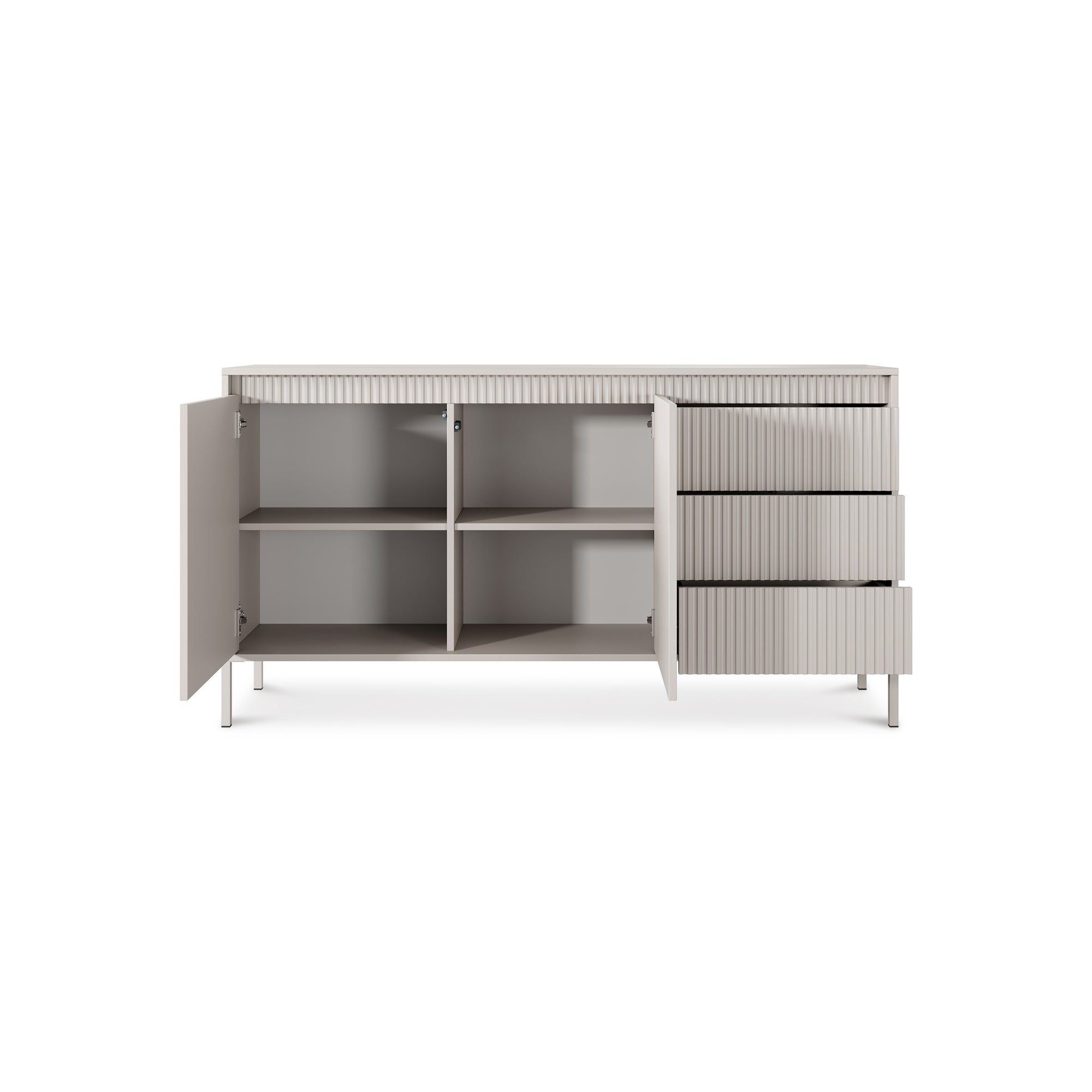 Komoda z drzwiami i szufladami 154x81 w stylu japandi - beż, push-to-open, 3 szuflady | Senra